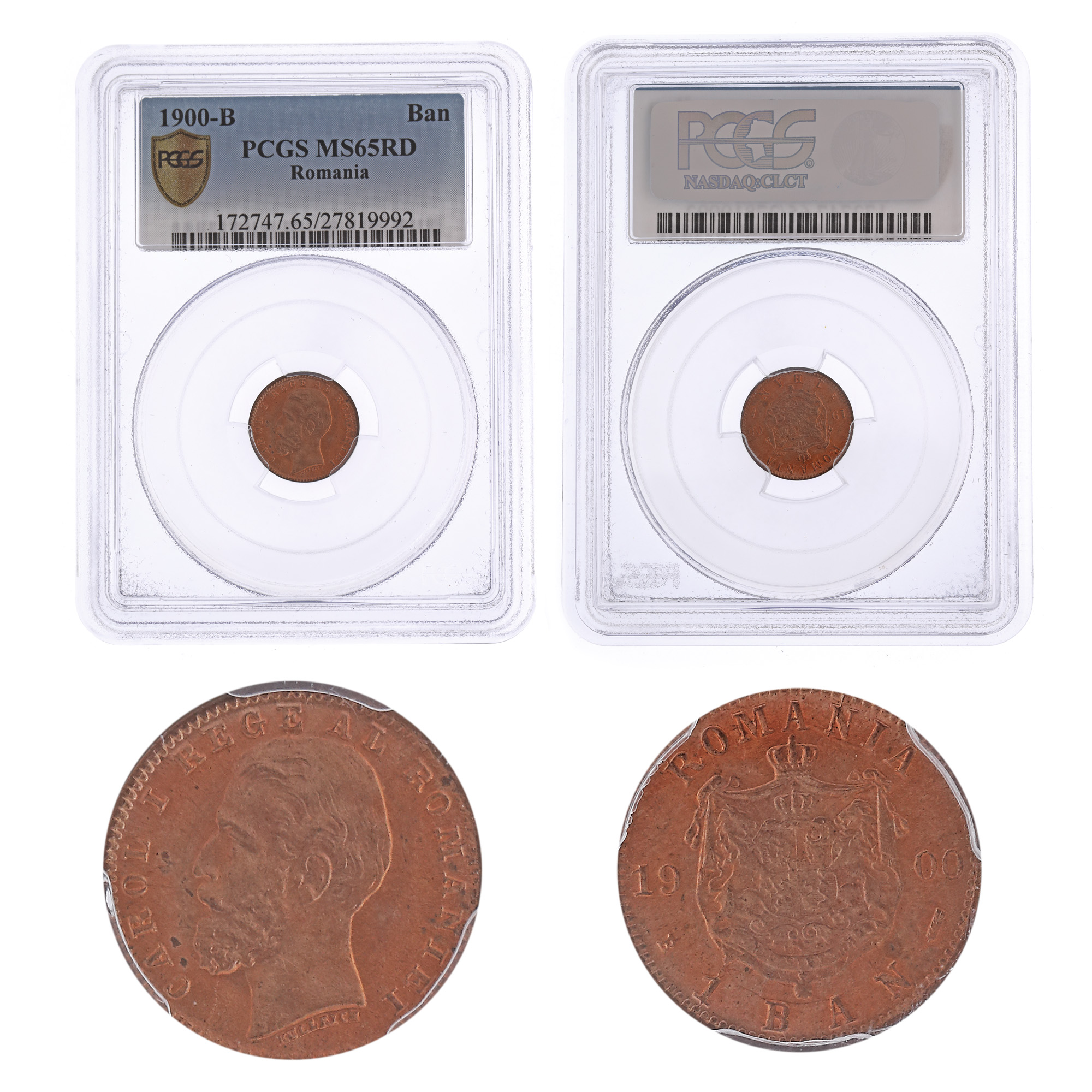 Moneda 1 Ban 1900, MS 65 RD, matriță spartă