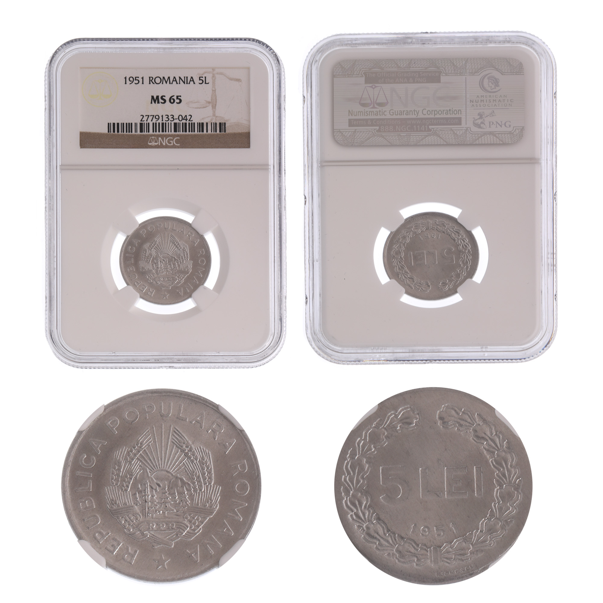 Moneda 5 Lei 1951, MS 65