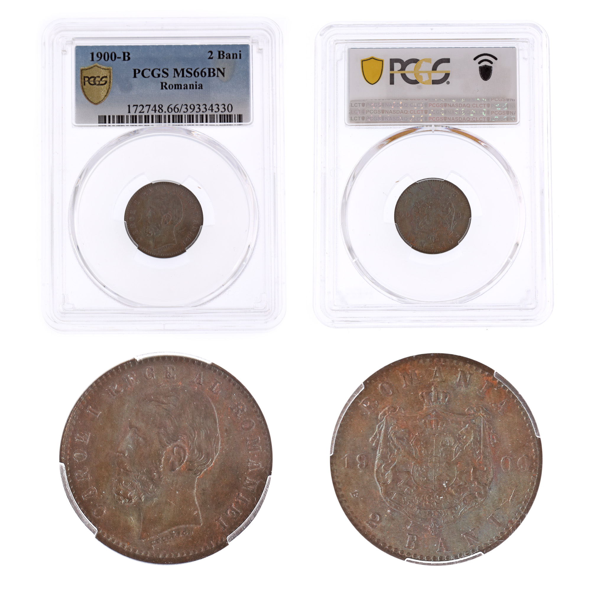 2 Bani coin, 1900B, MS 66 BN