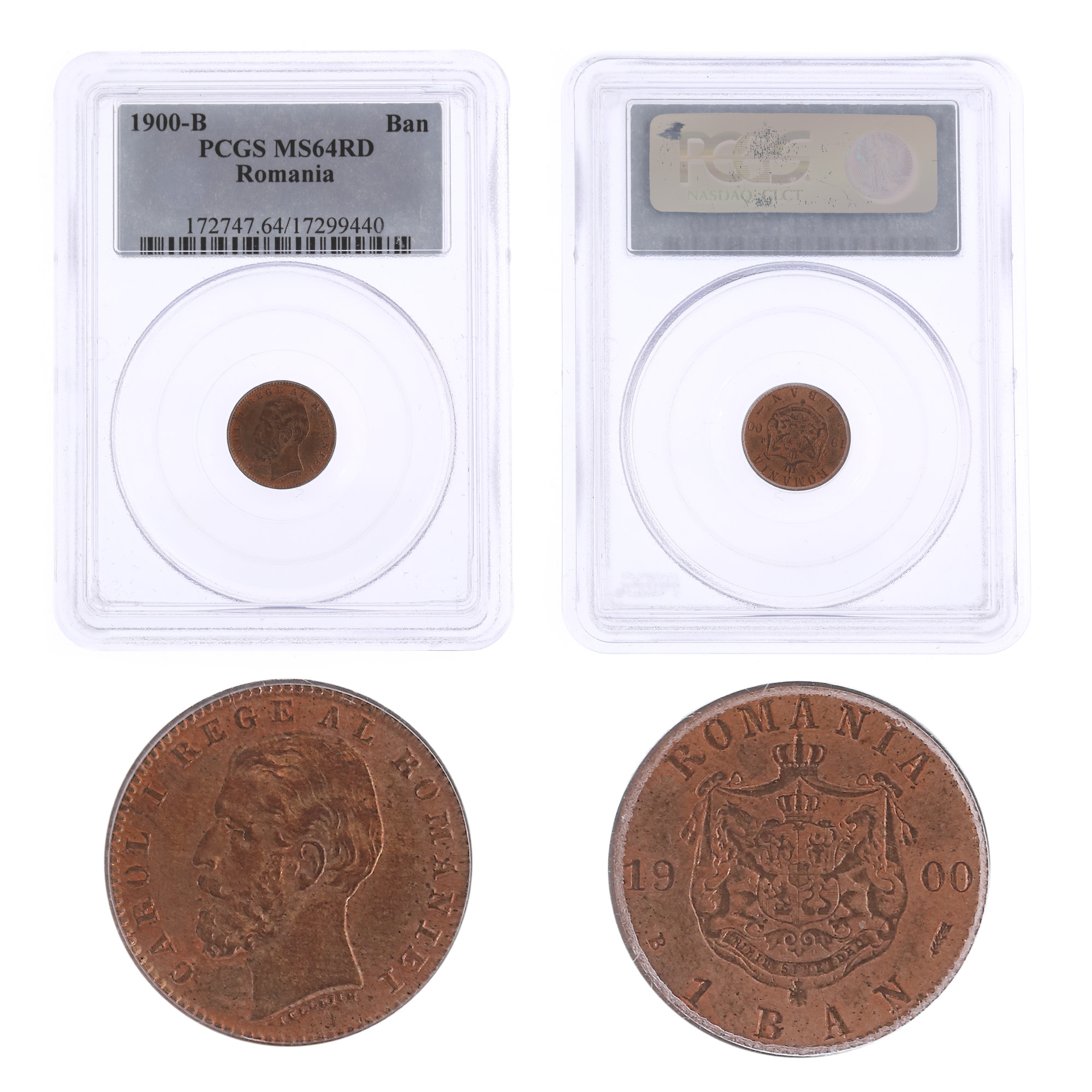 1 Ban coin, 1900B, MS 64 RD, with multiple letters interrupted