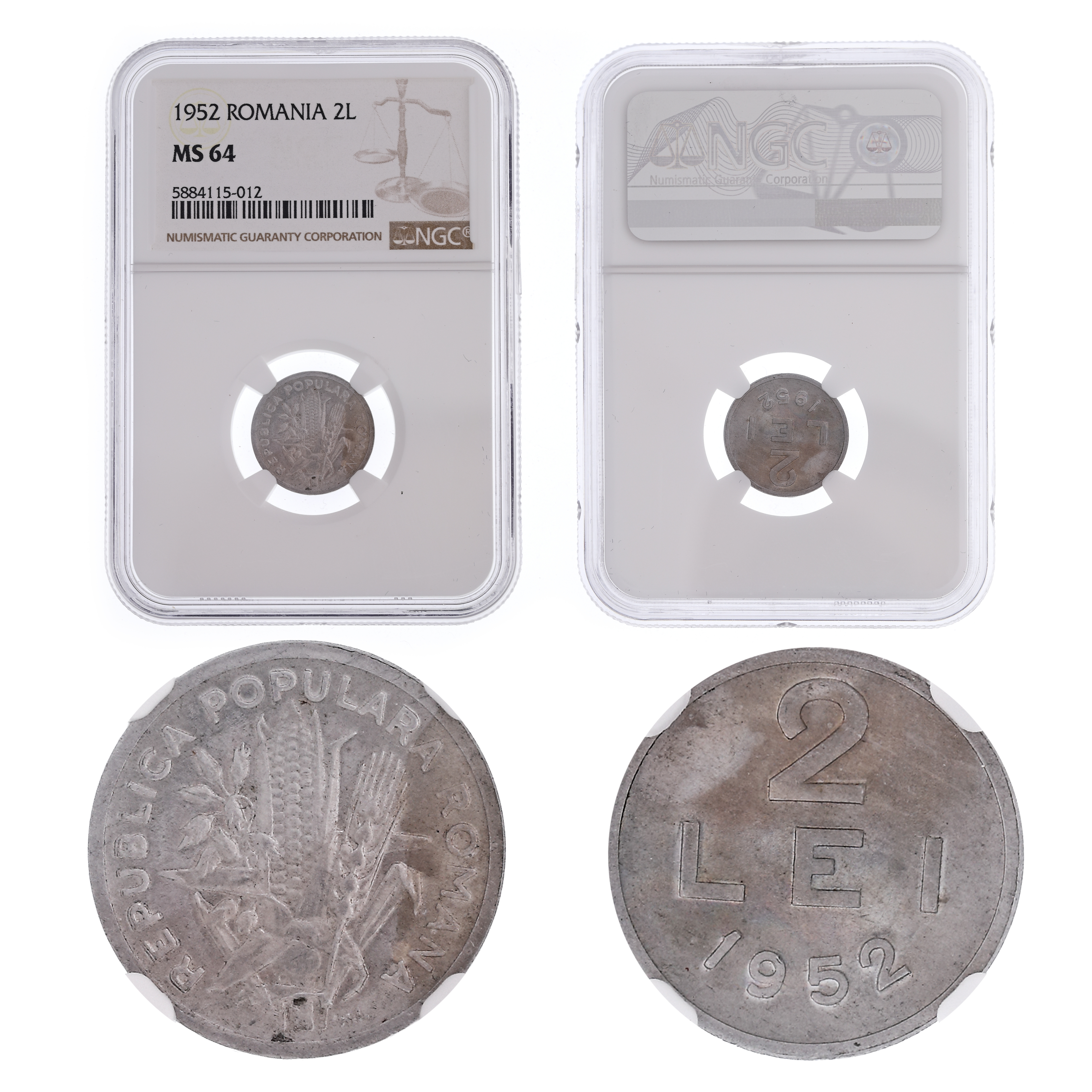 2 Lei 1952 coin, MS 64