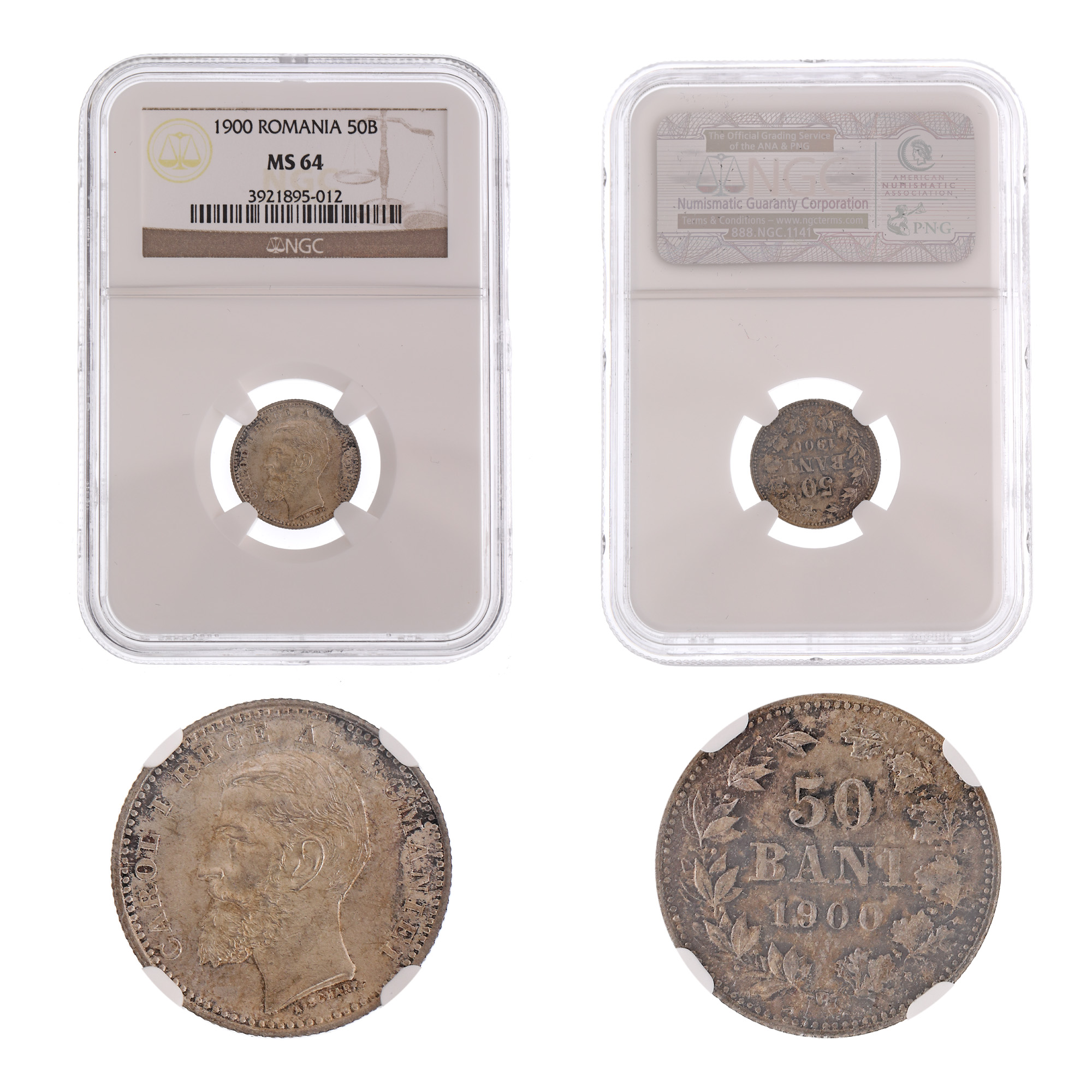 50 Bani 1900 coin, MS 64, with the leaves of the branchless garlands, silver