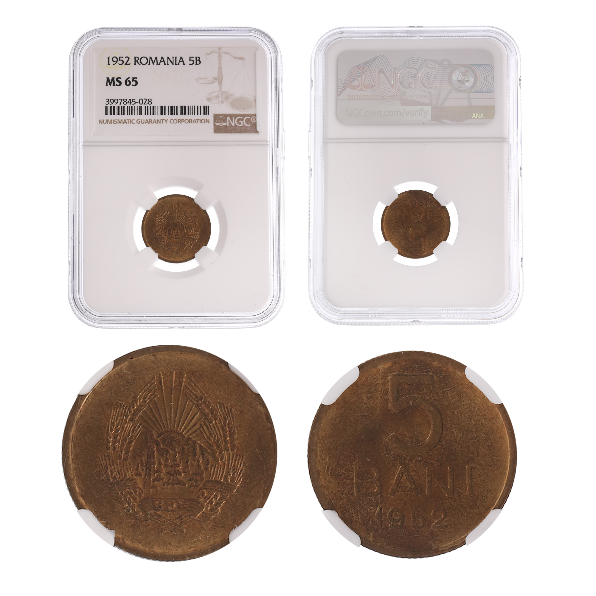Moneda 5 Bani 1952, MS 65