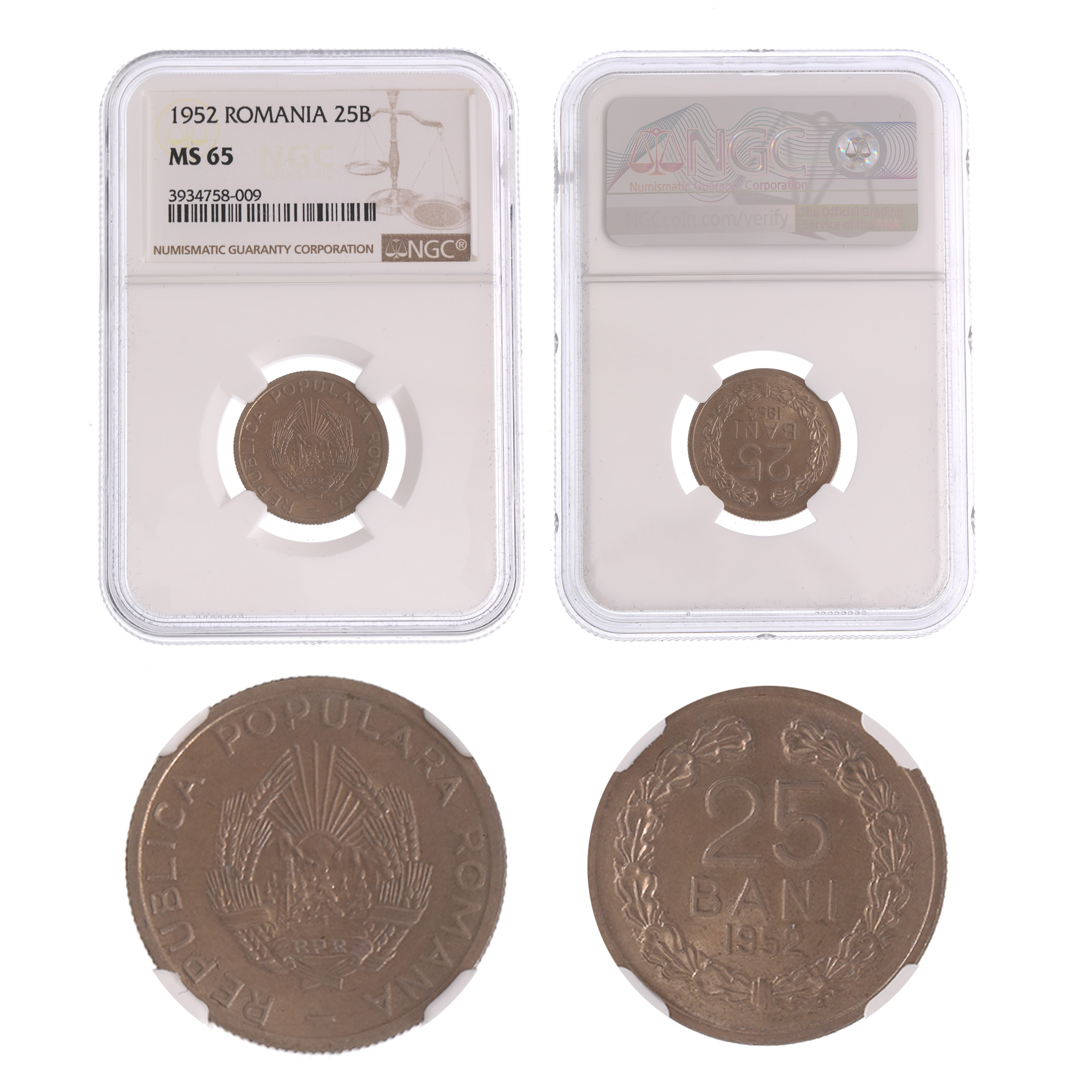 25 Bani 1952 coin, MS 65
