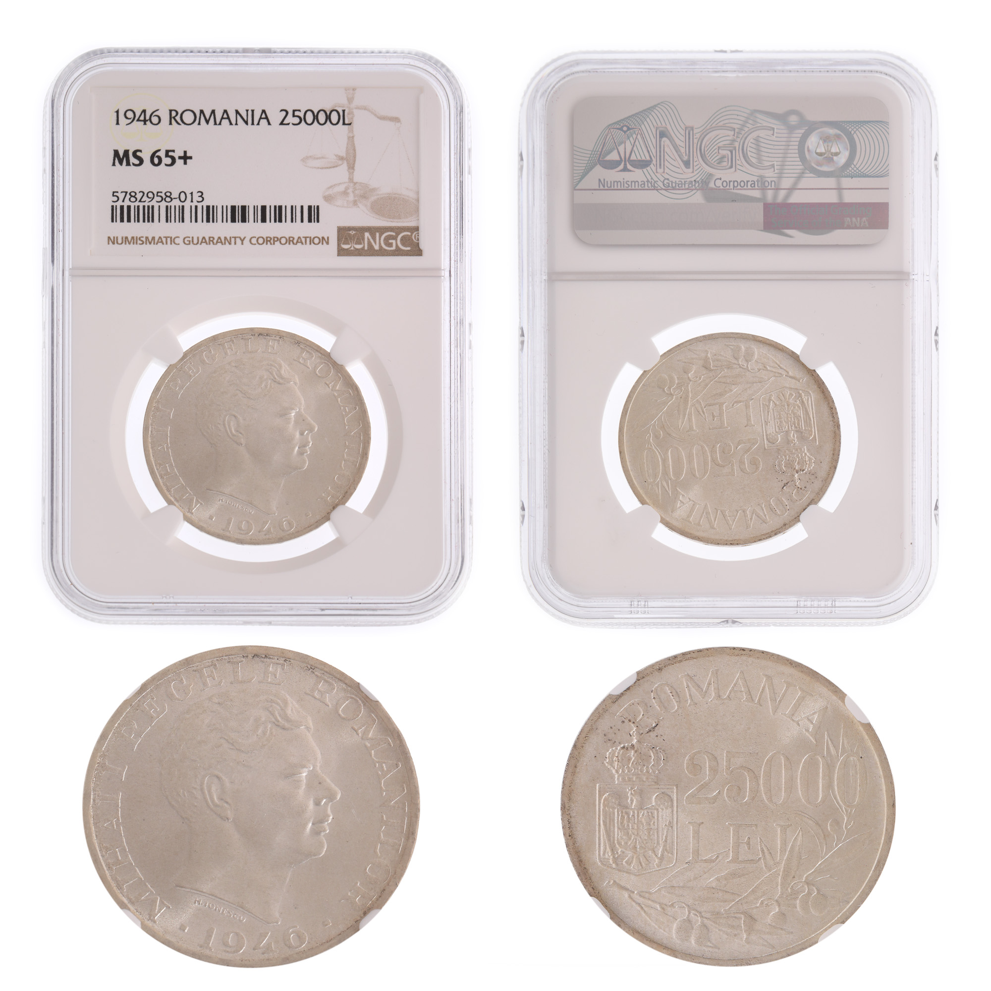Moneda 25.000 Lei 1946, argint, MS 65+