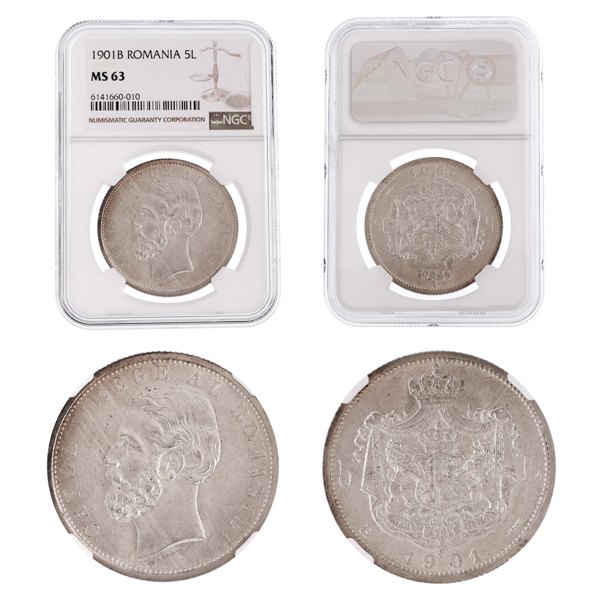 5 Lei coin, 1901B, MS 63, silver
