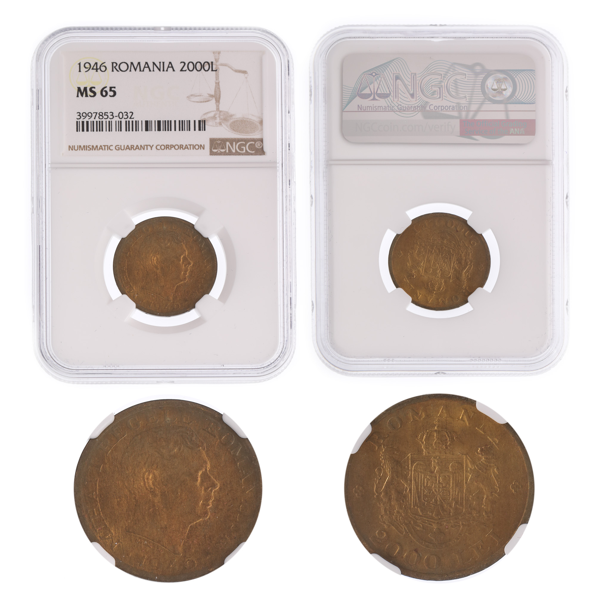 2000 Lei 1946 coin, MS 65