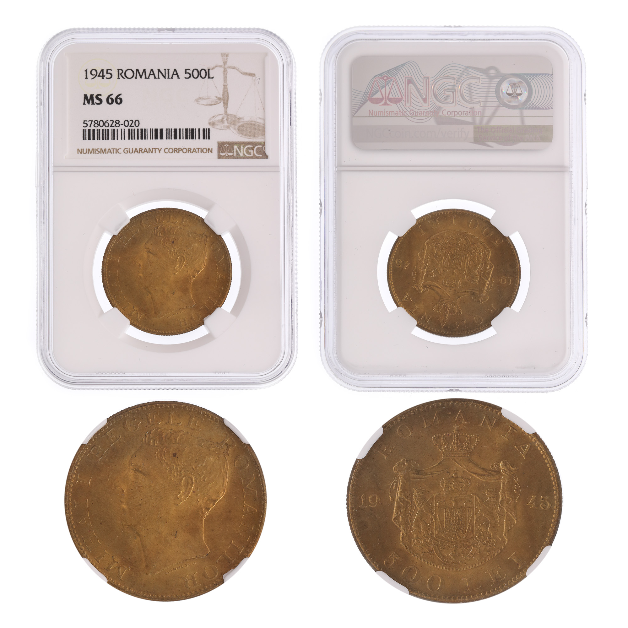 500 Lei 1945 coin, MS 66