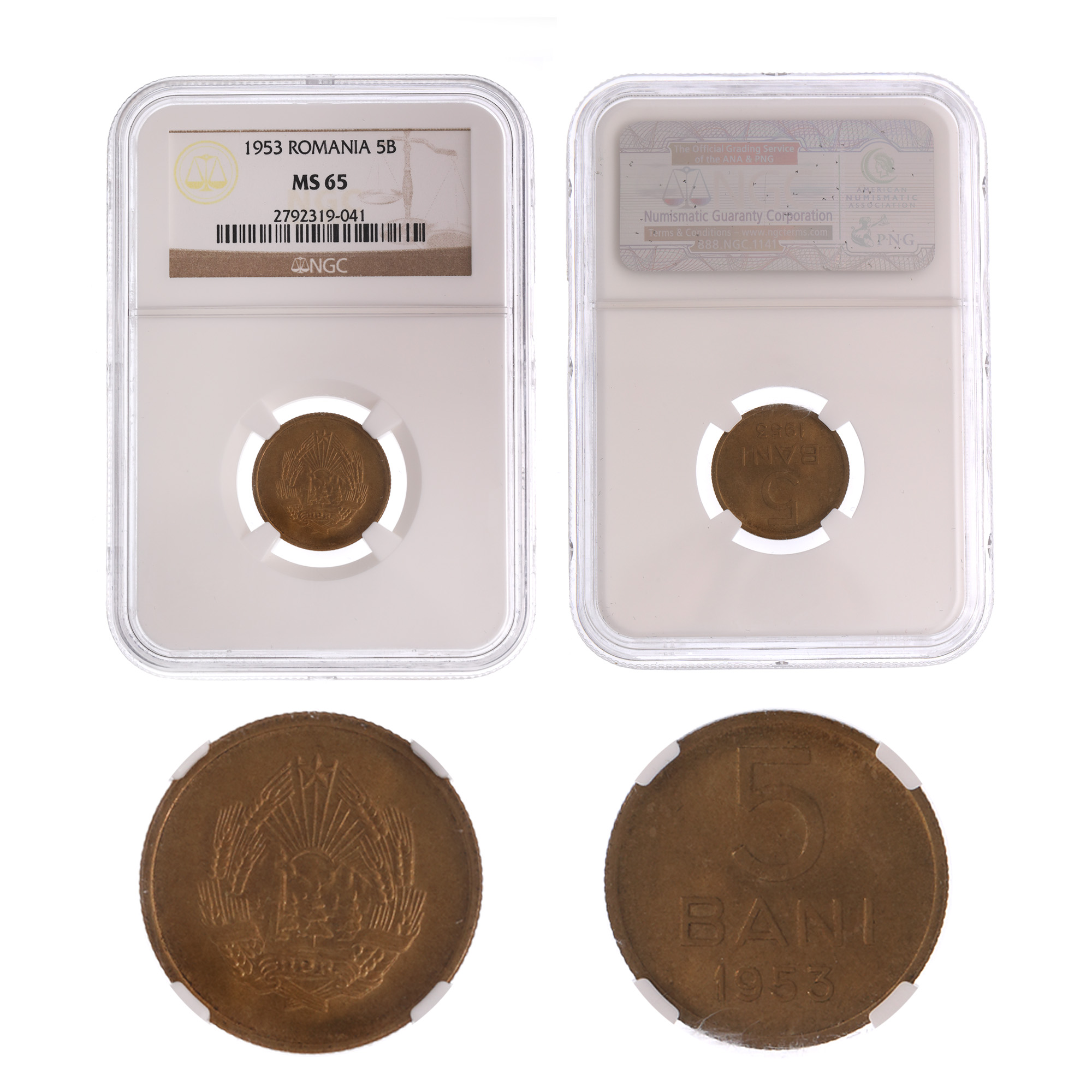 5 Bani 1953 coin, MS 65