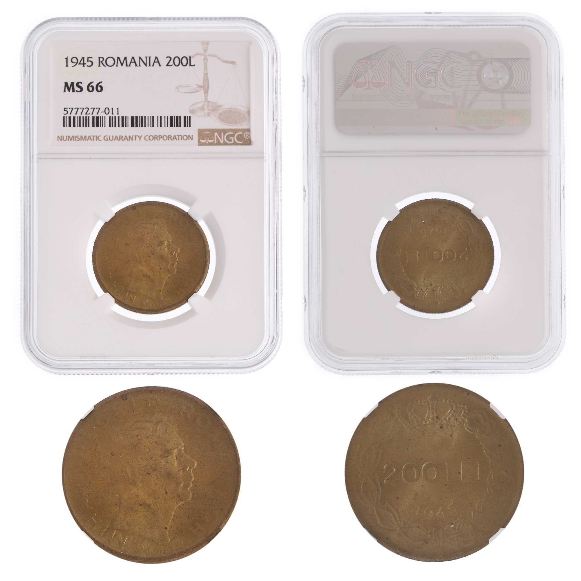 Moneda 200 Lei 1945, MS 66