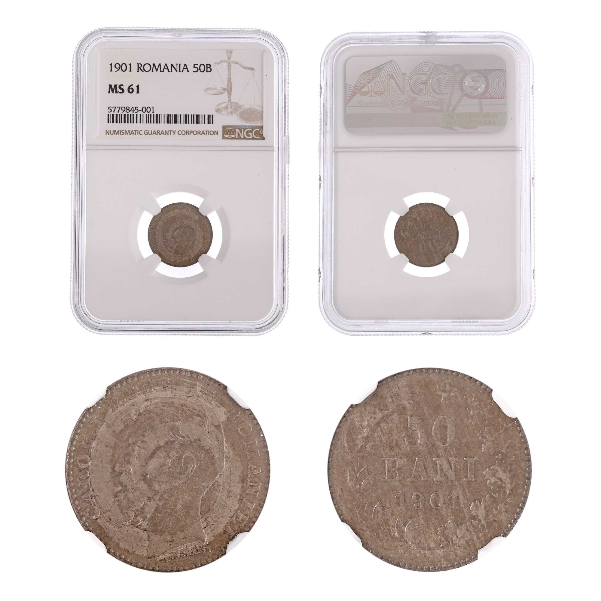 Moneda 50 Bani 1901, MS 61, argint