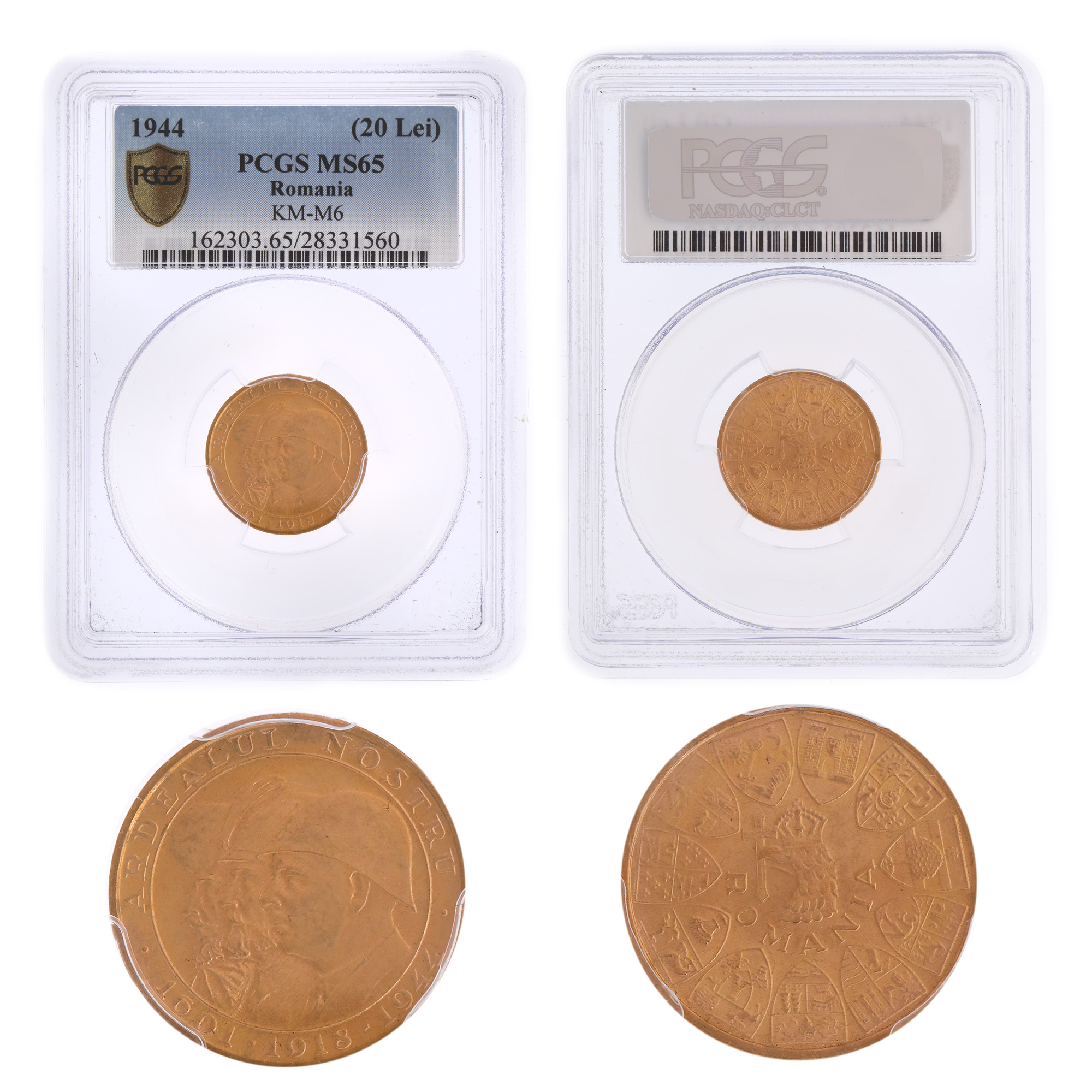 20 Lei 1944 "Ardealul nostru" coin, MS 65, gold
