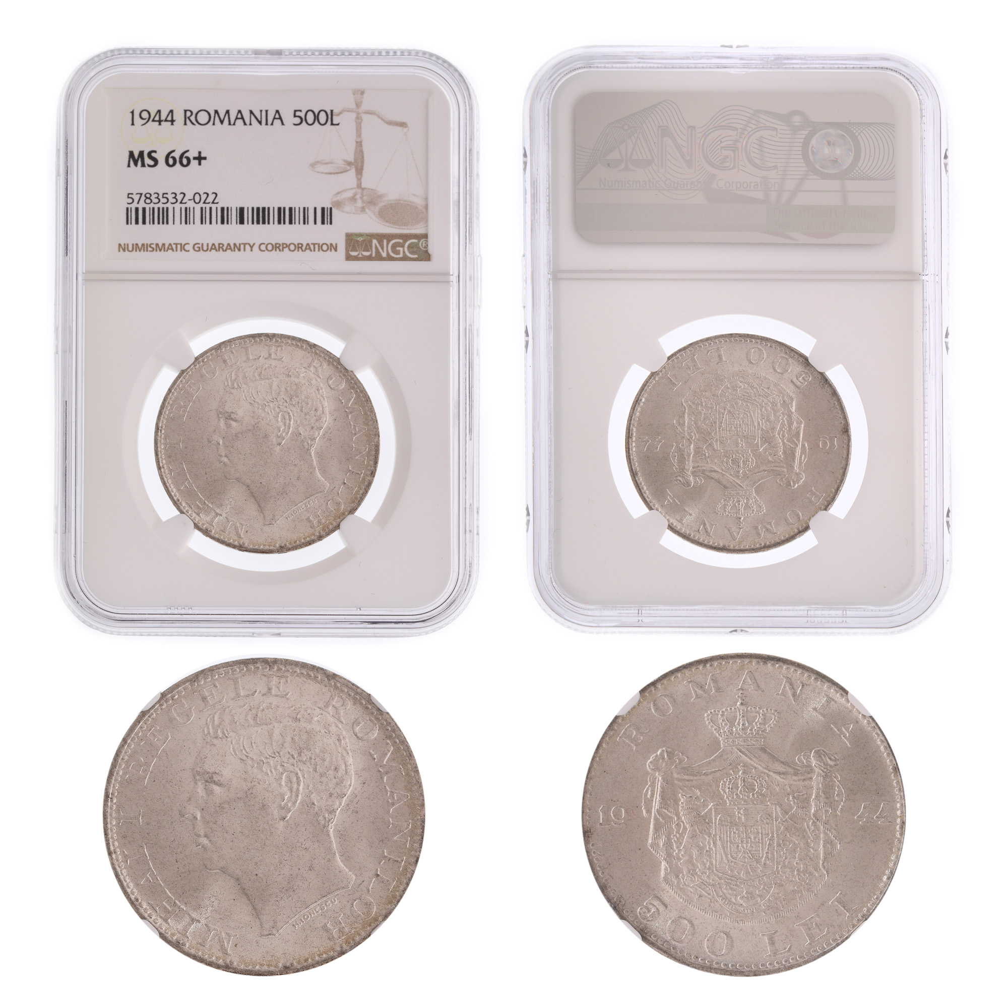 Moneda 500 Lei 1944, MS 66+, argint