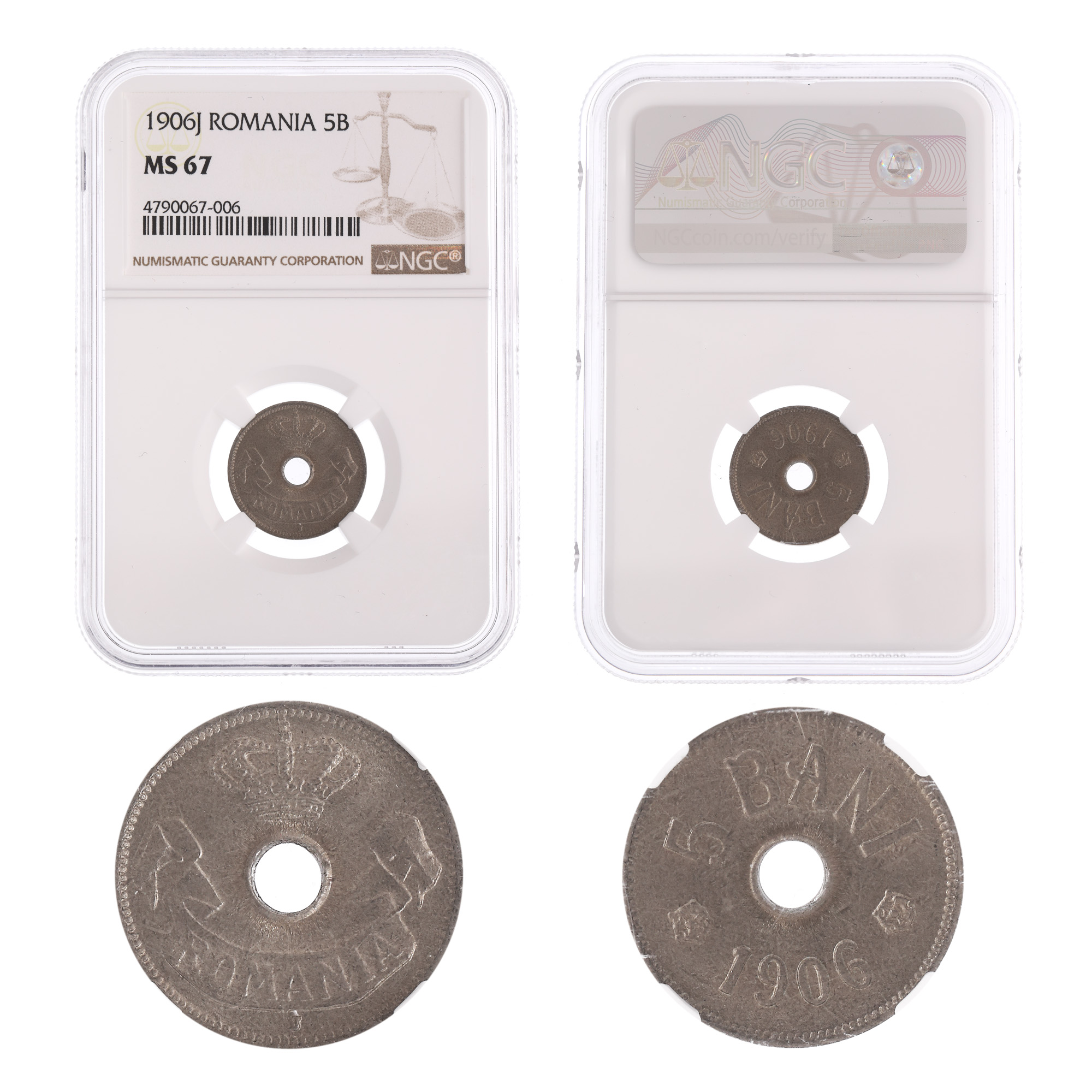 Moneda 5 Bani 1906J, MS 67