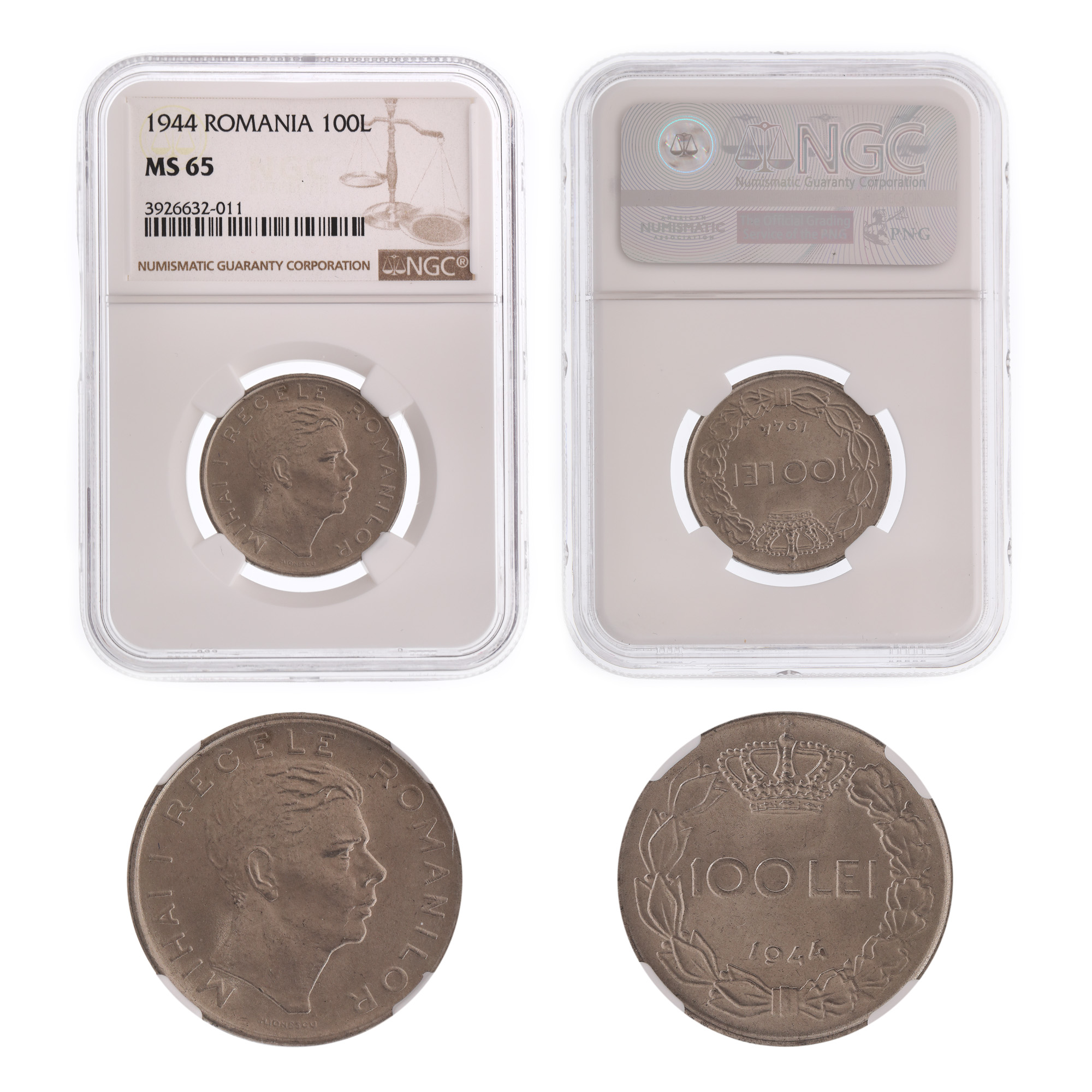 Moneda 100 Lei 1944, MS 65