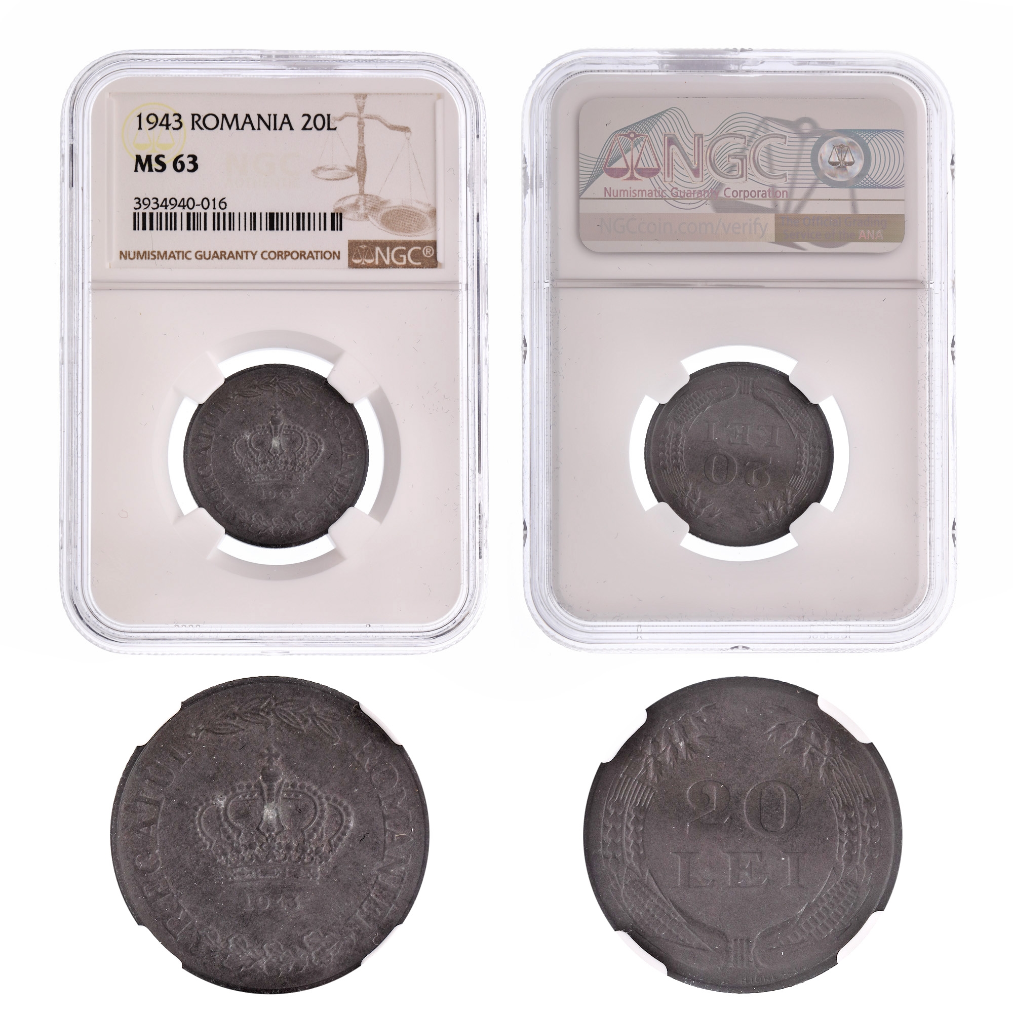 20 Lei 1943 coin, MS 63