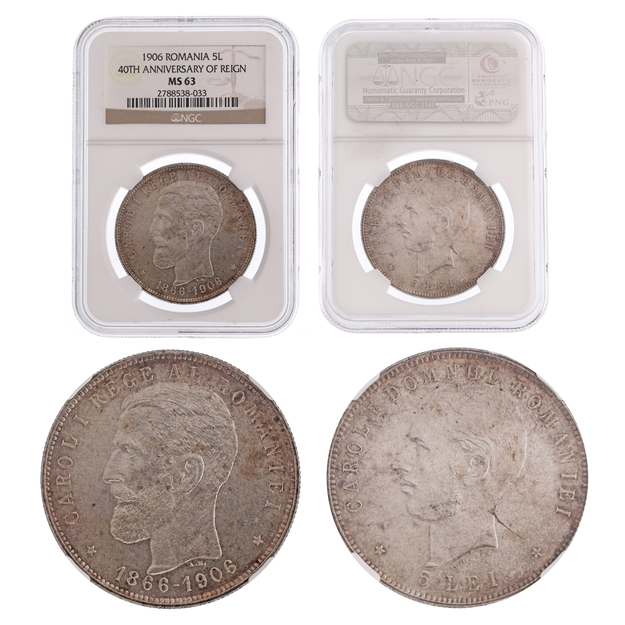 Moneda 5 Lei 1906, MS 63, argint