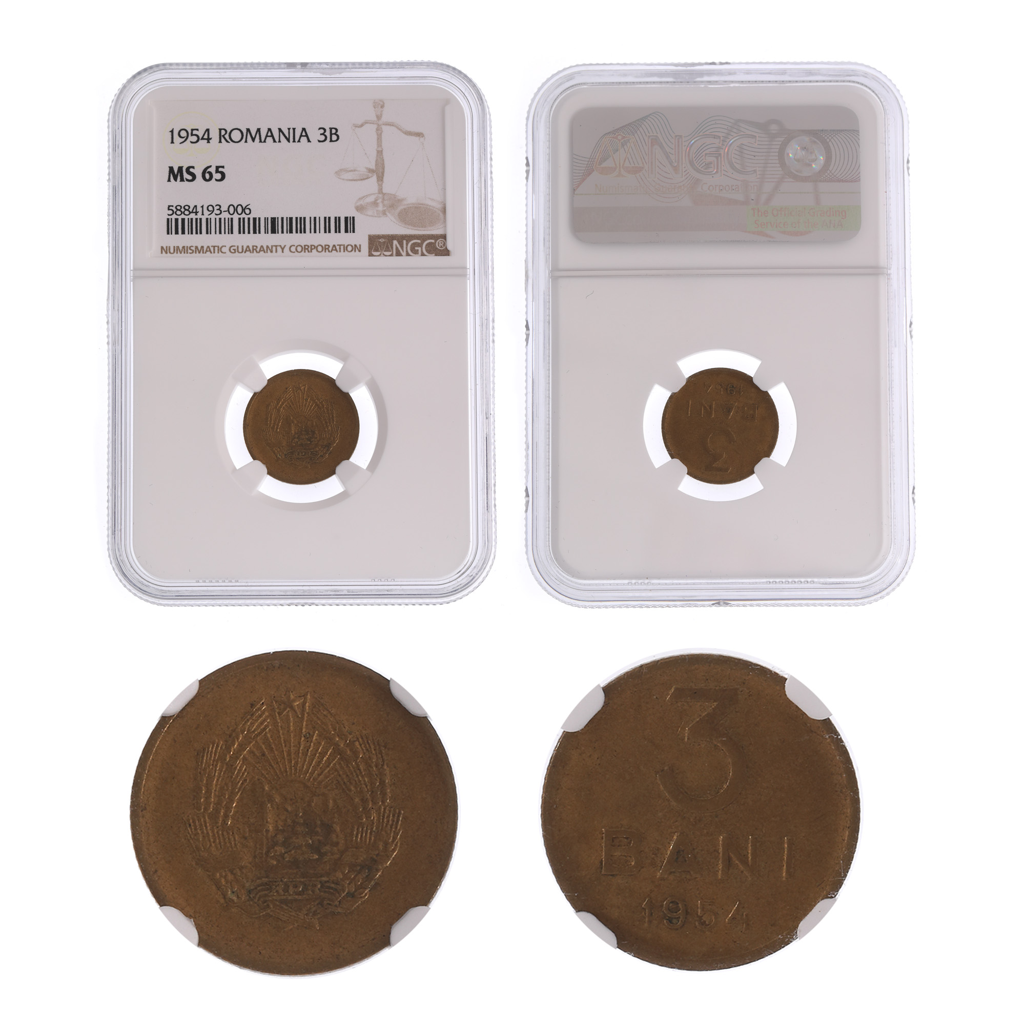 3 Bani 1954 coin, MS 65