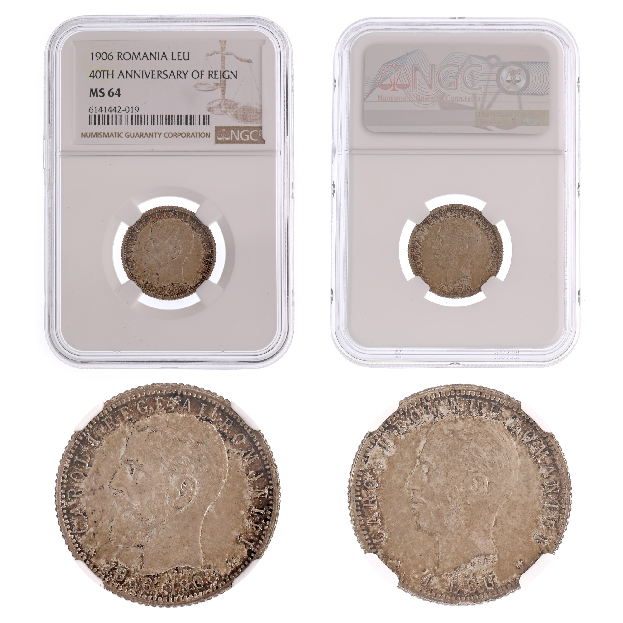 Moneda 1 Leu 1906, MS 64, cu punct după numele gravorului, argint