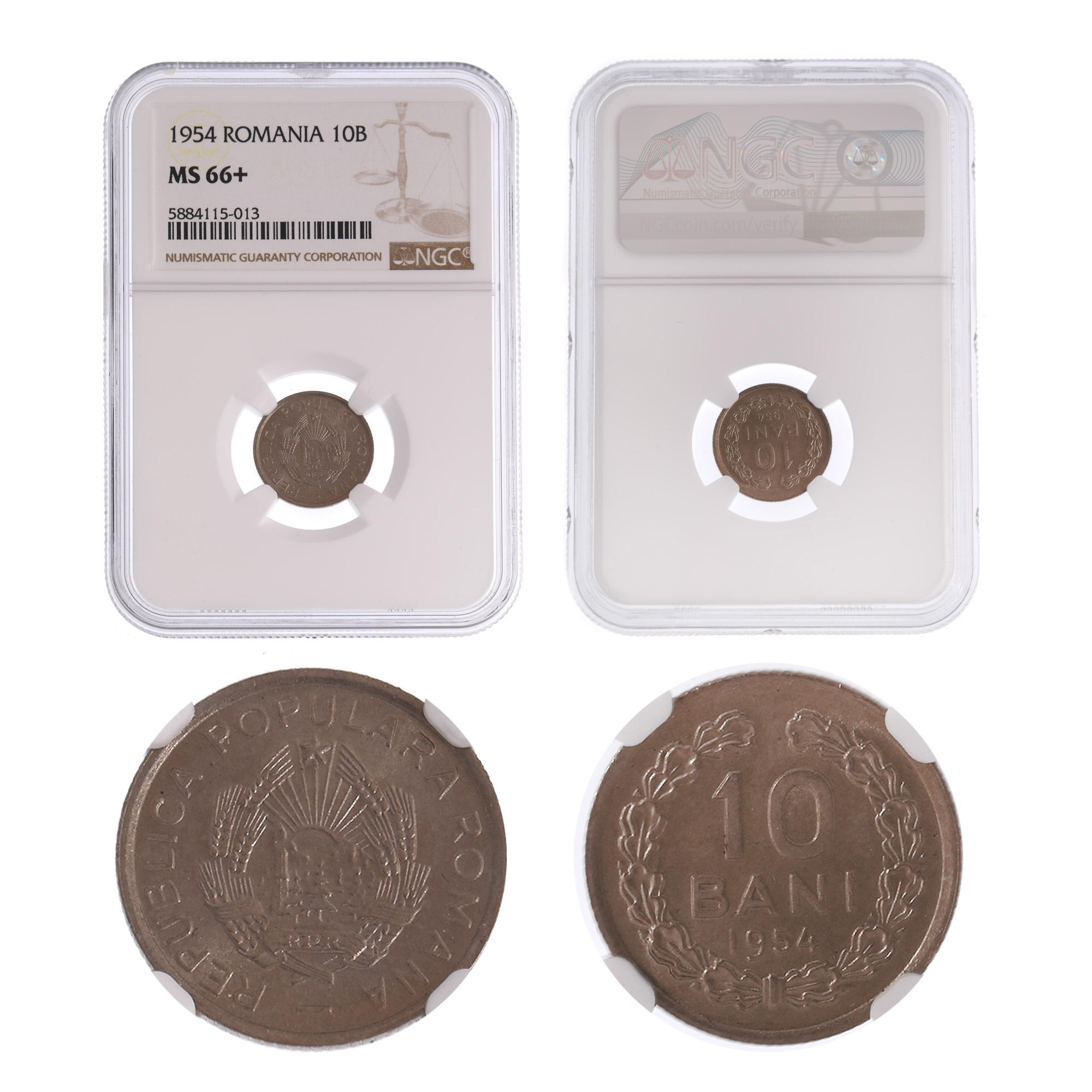 Moneda 10 Bani 1954, MS 66+