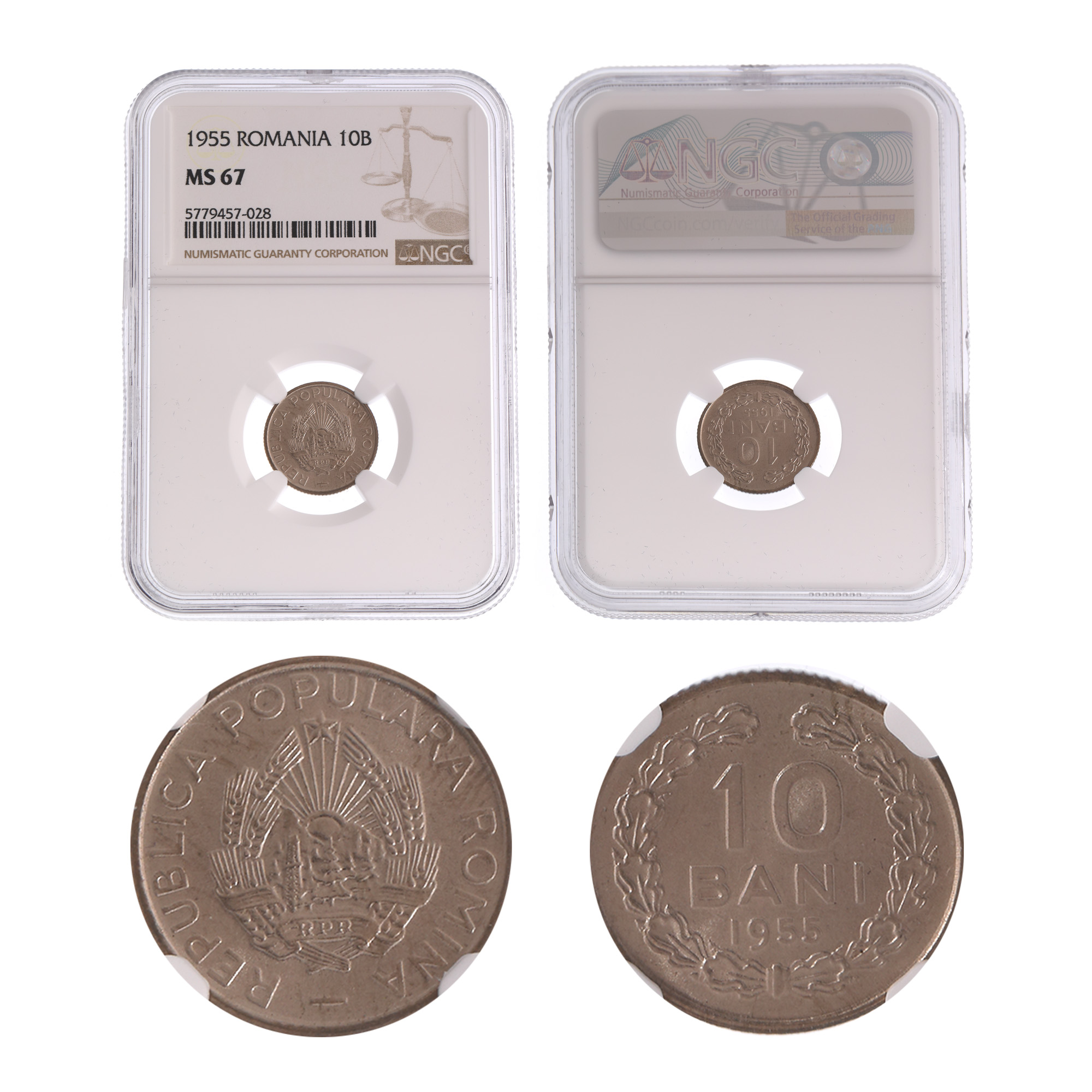 Moneda 10 Bani 1955, MS 67