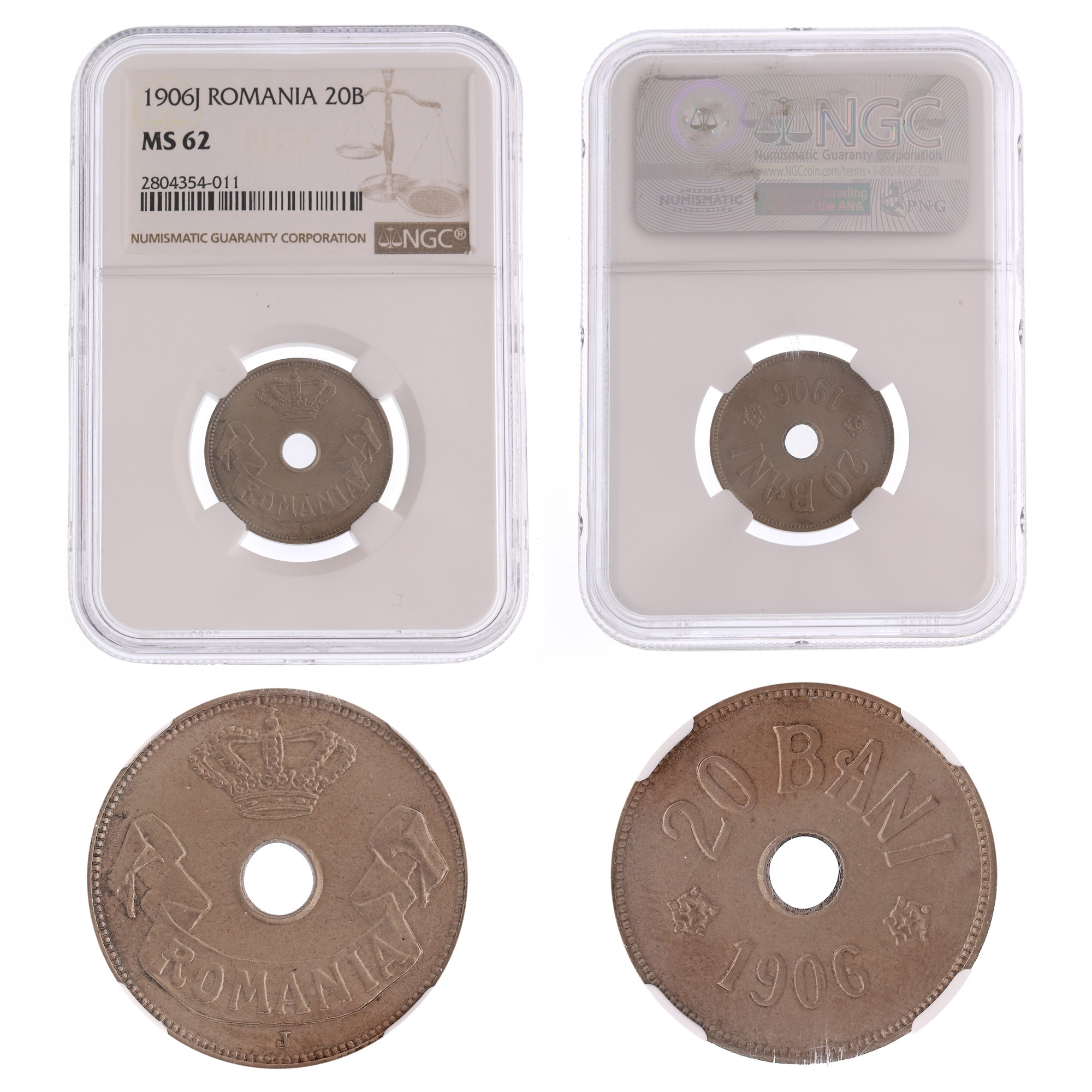 20 Bani coin, 1906J, MS 62