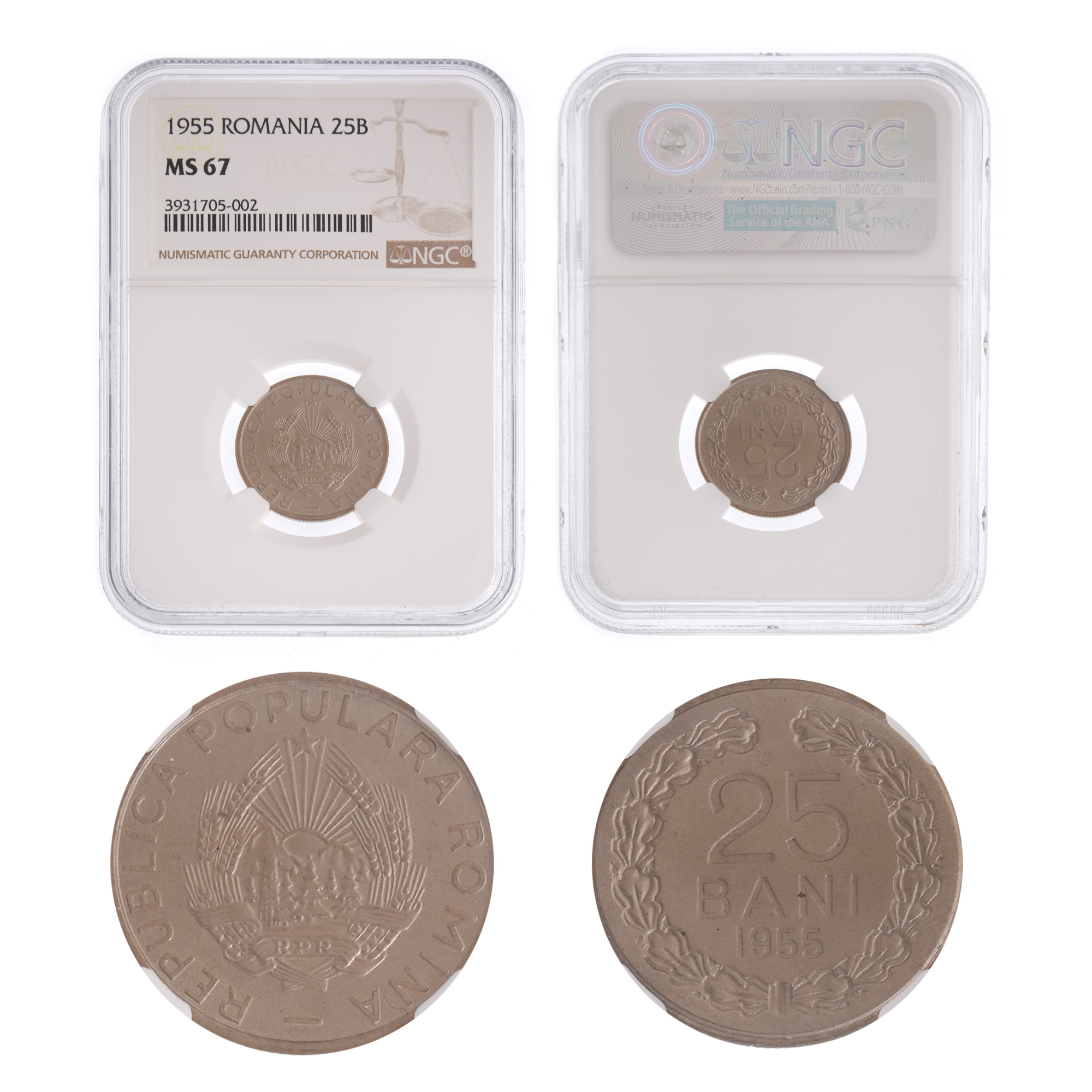 25 Bani 1955 coin, MS 67