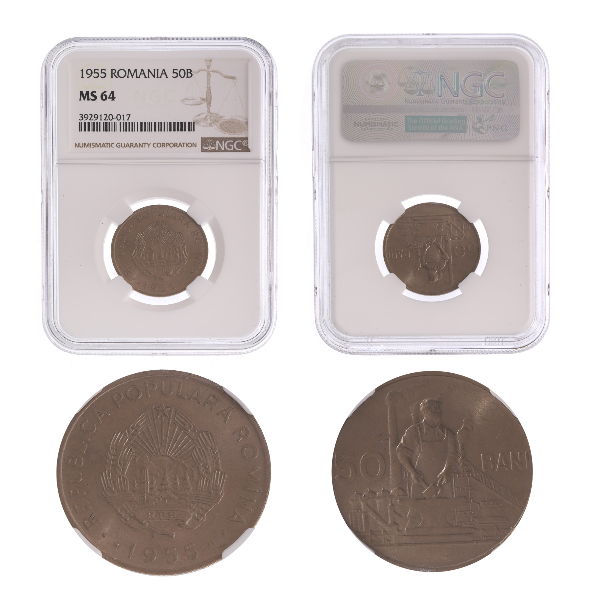 50 Bani 1955 coin, MS 64