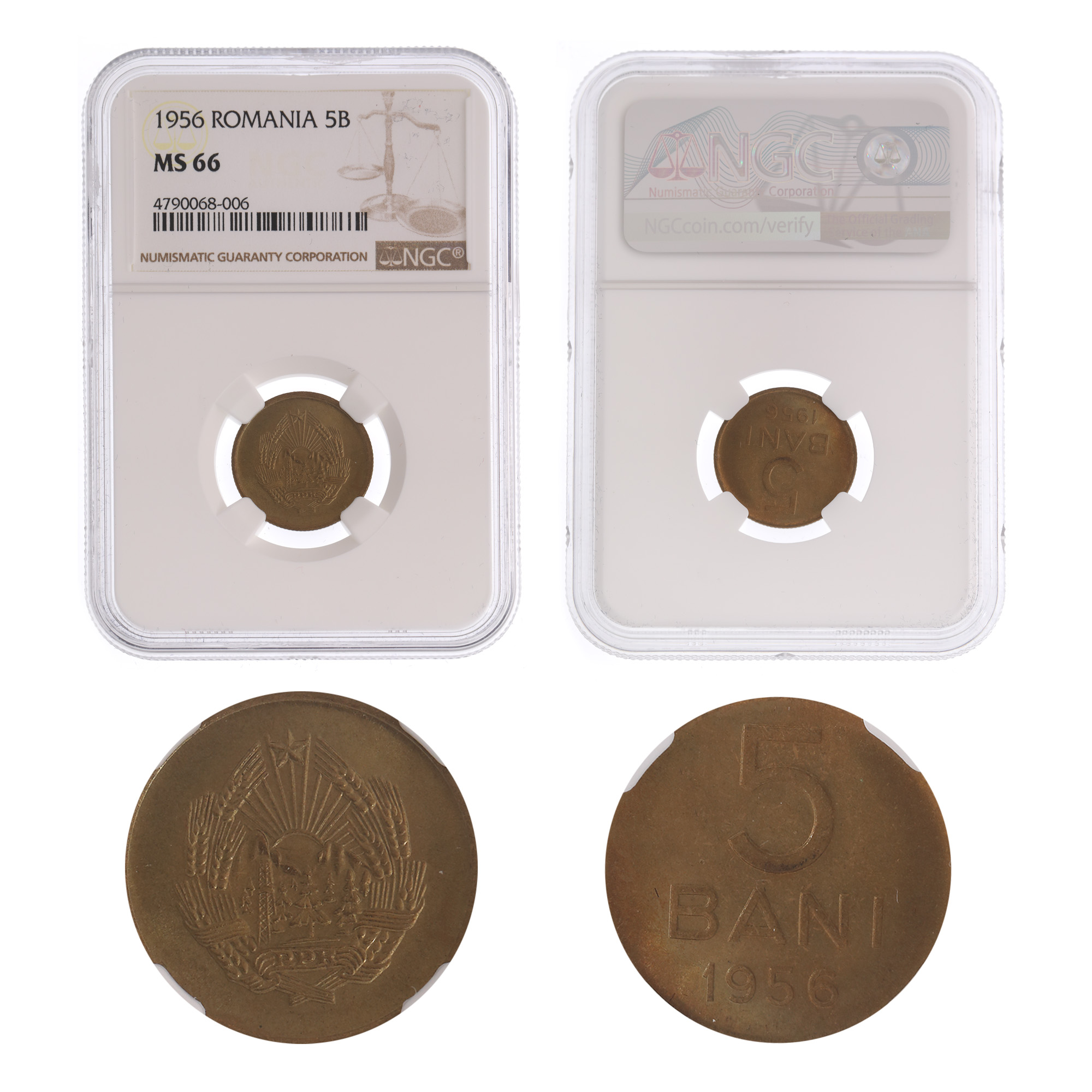 Moneda 5 Bani 1956, MS 66