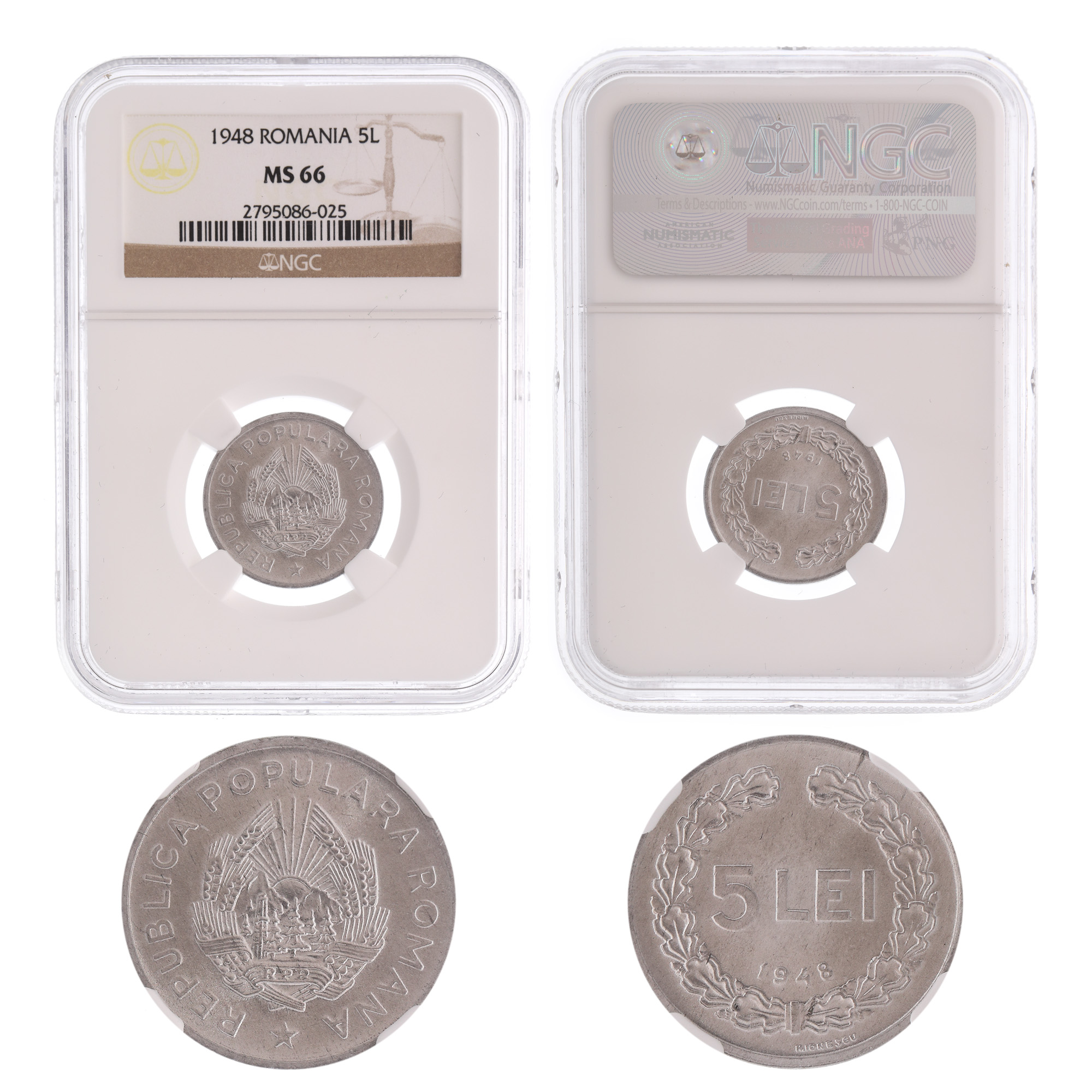 5 Lei 1948 coin, MS 66