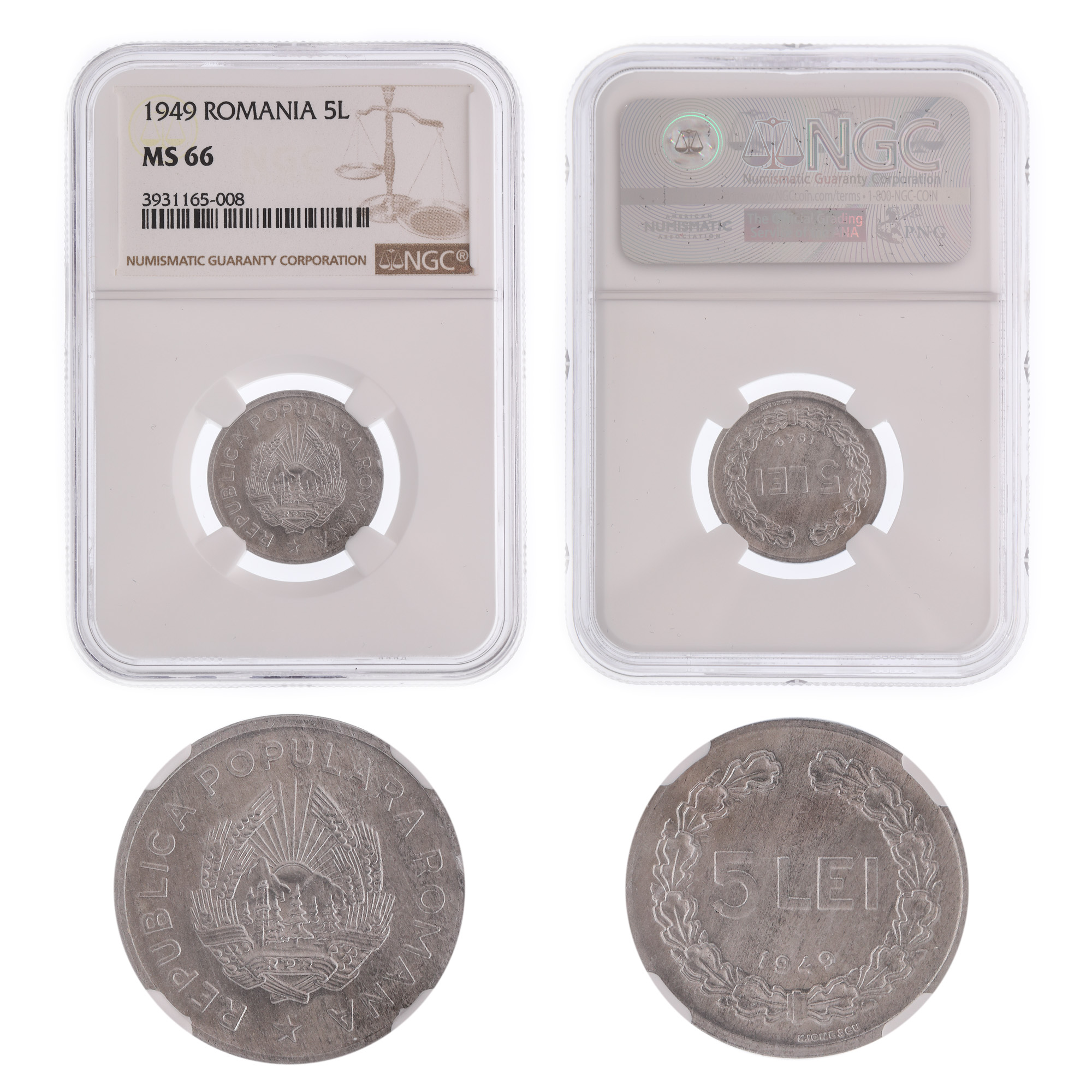 5 Lei 1949 coin, MS 66