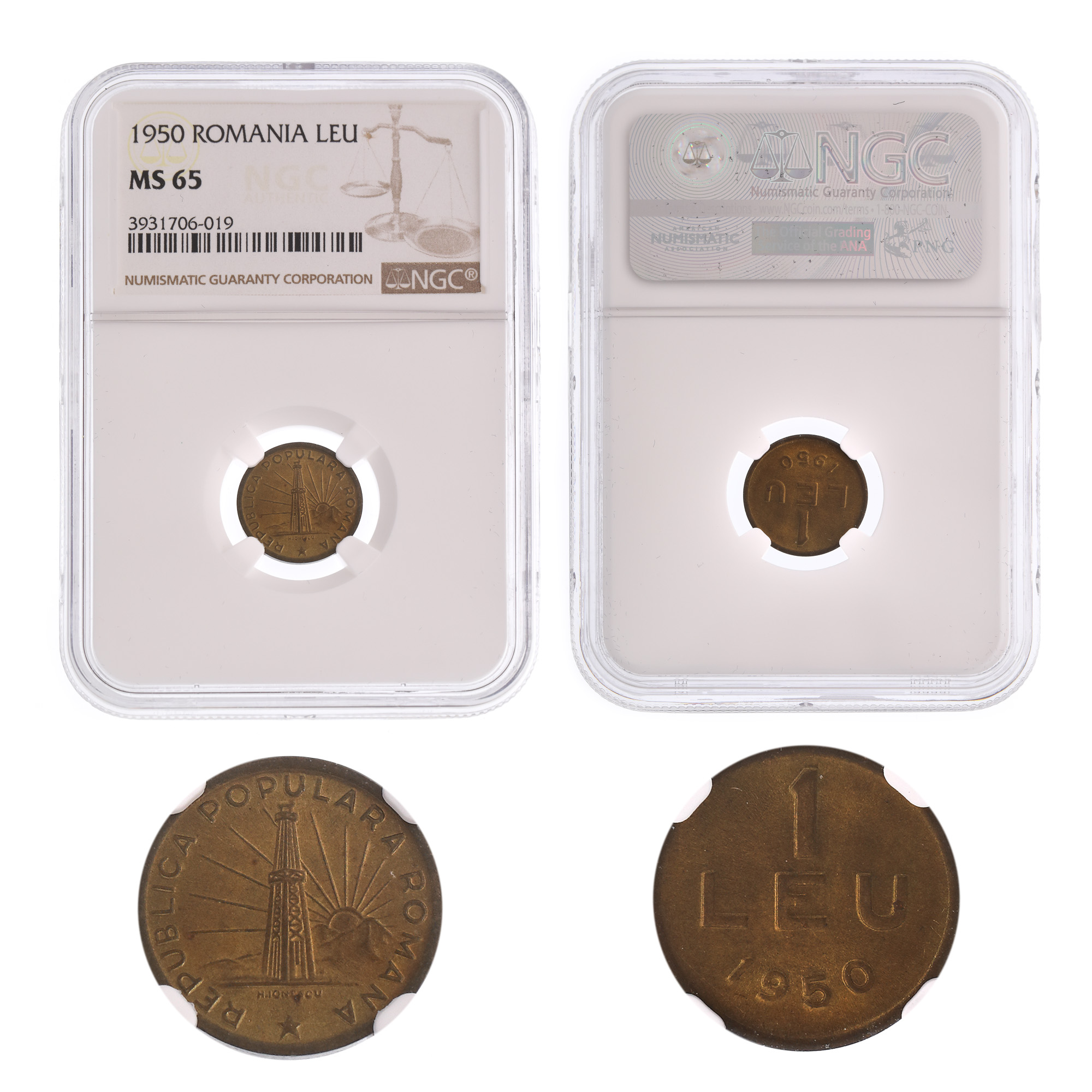 Moneda 1 Leu 1950, MS 65