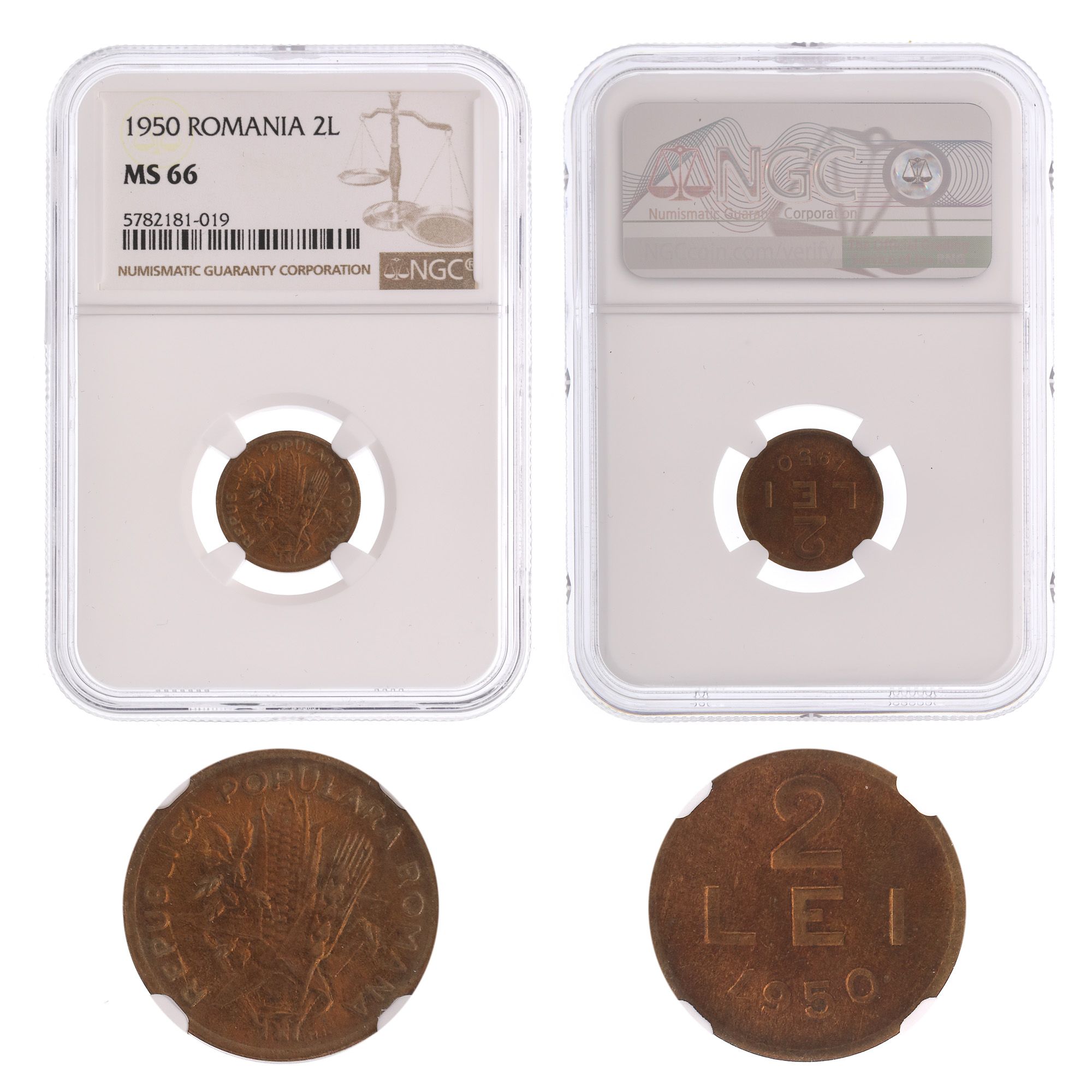 Moneda 2 Lei 1950, MS 66