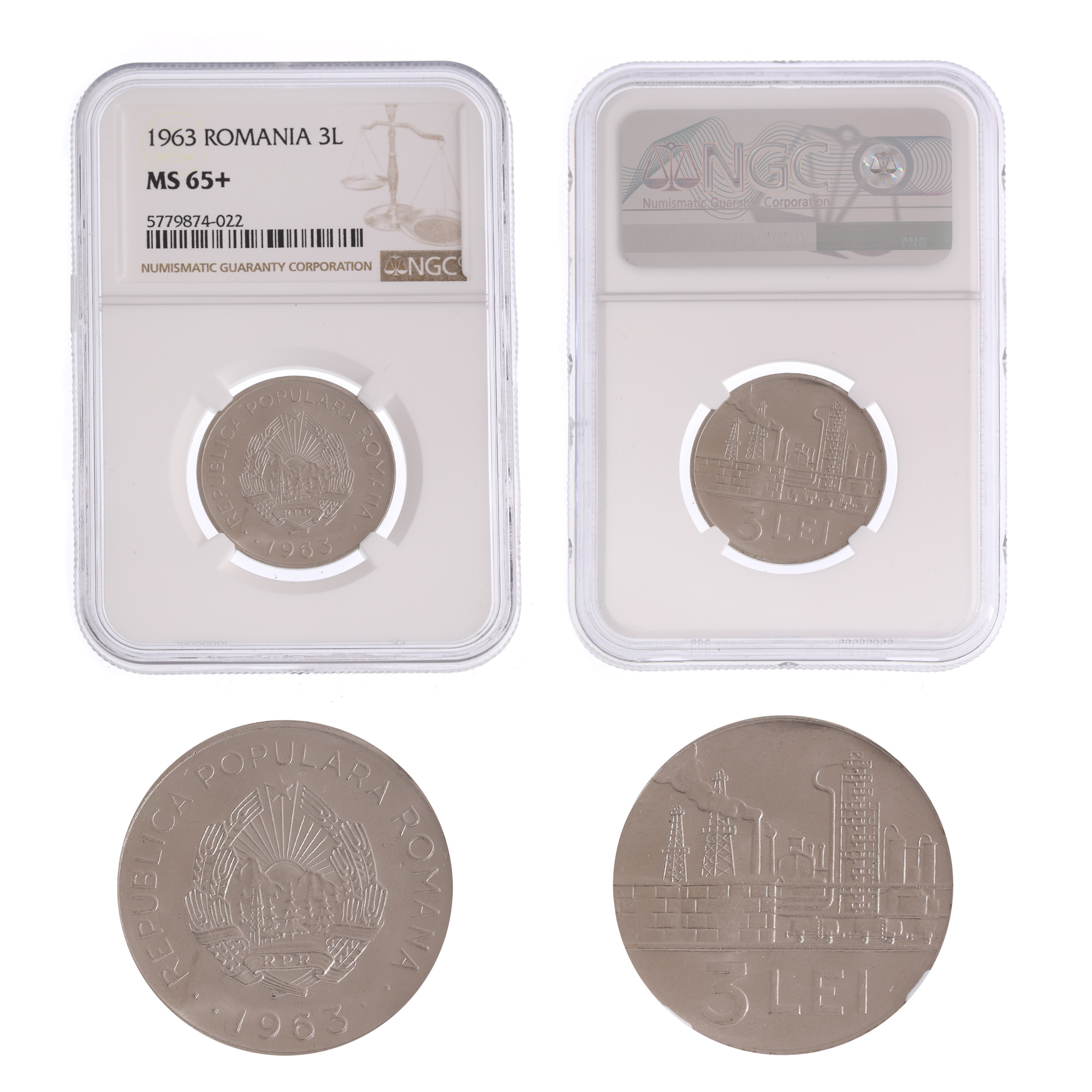 3 Lei 1963 coin, MS 65+