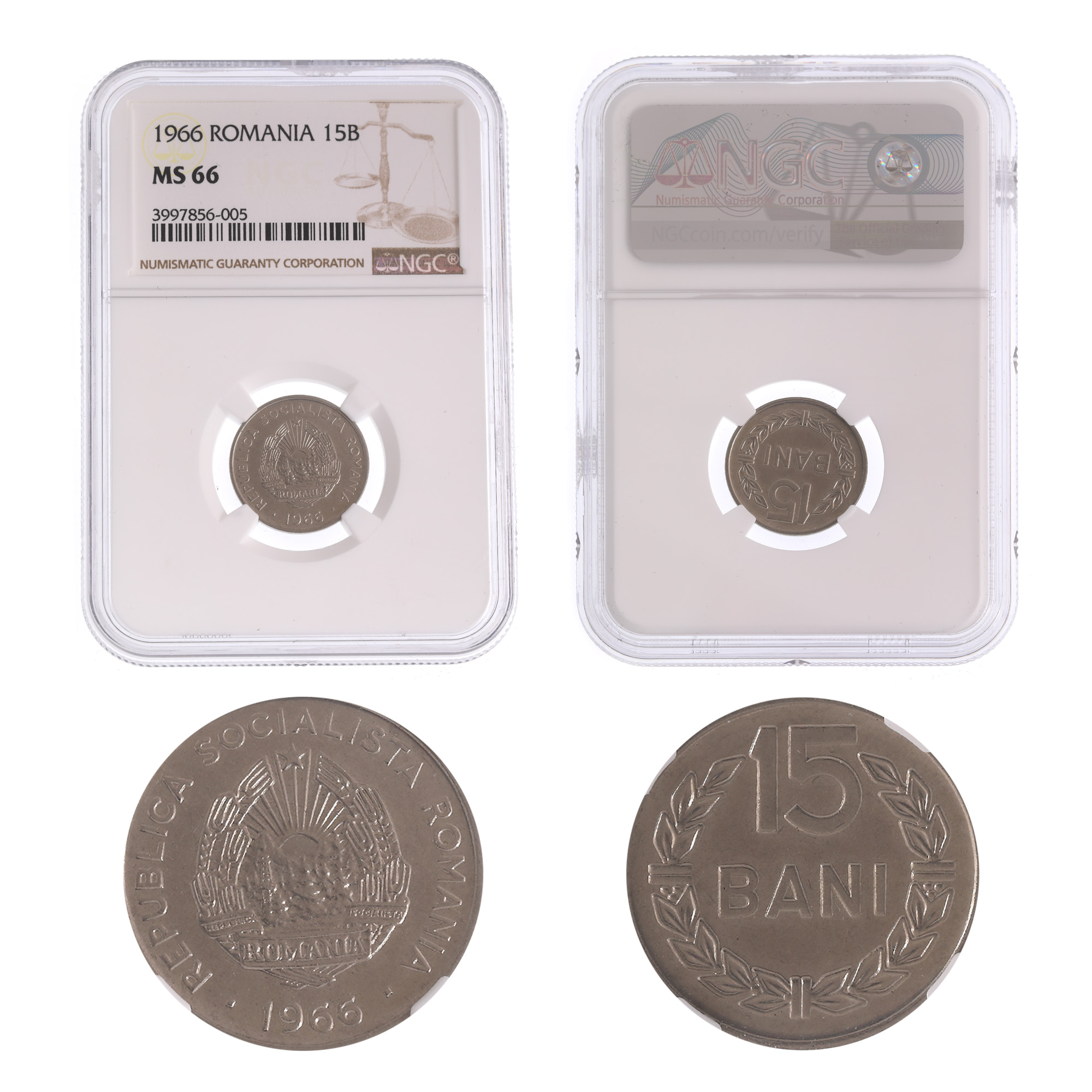 Moneda 15 Bani 1966, MS 66