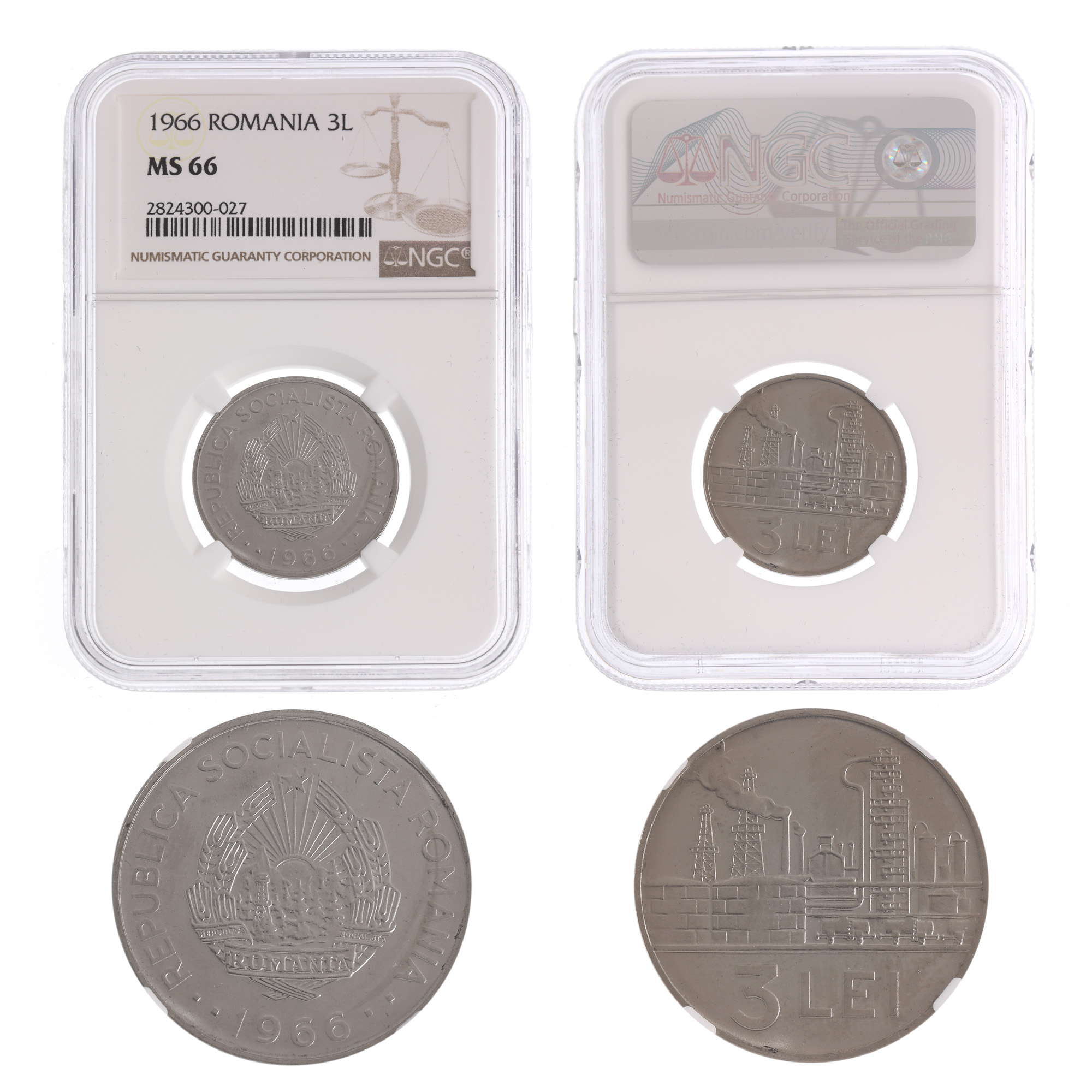 Moneda 3 Lei 1966, MS 66