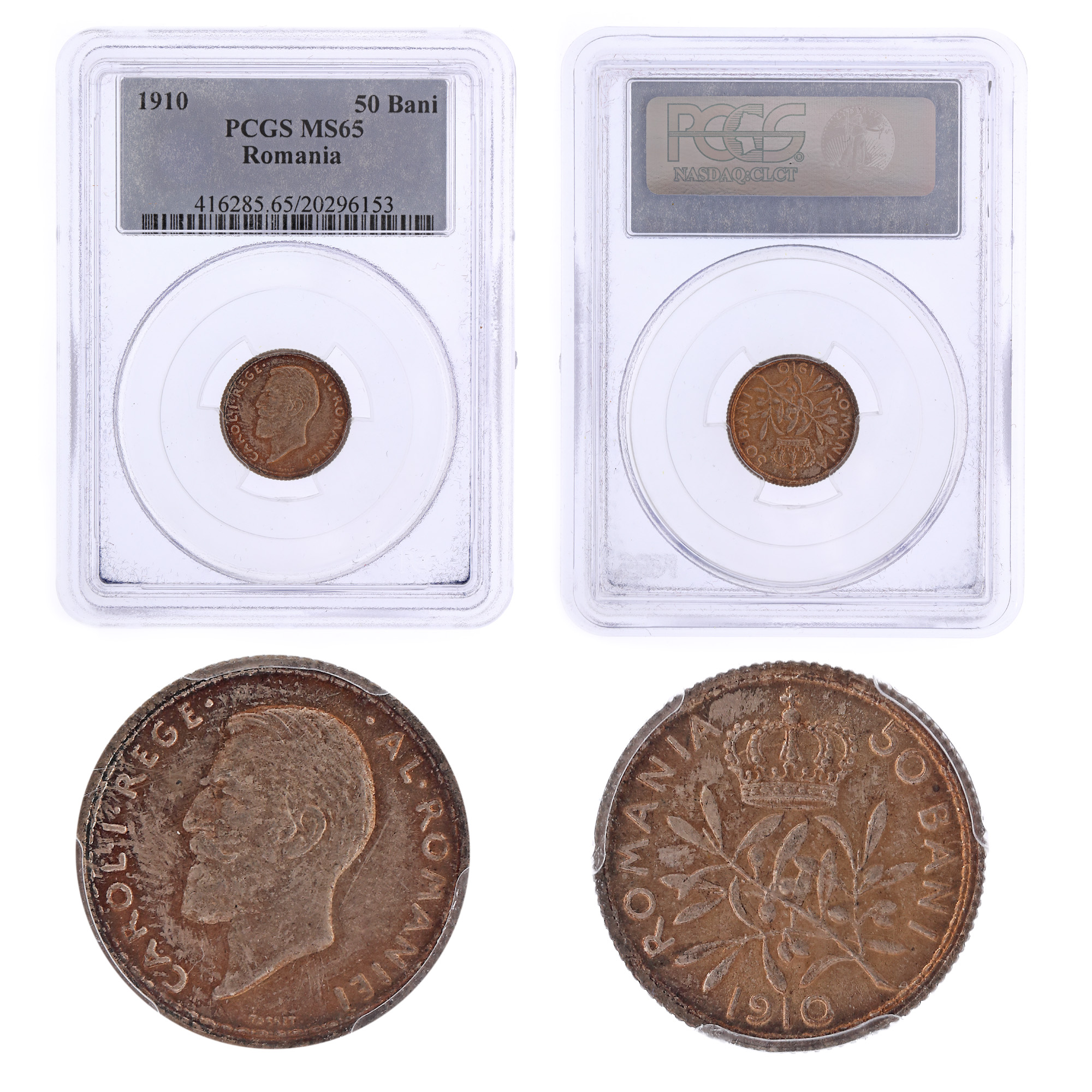 50 Bani 1910 coin, MS 65, Brussels, silver