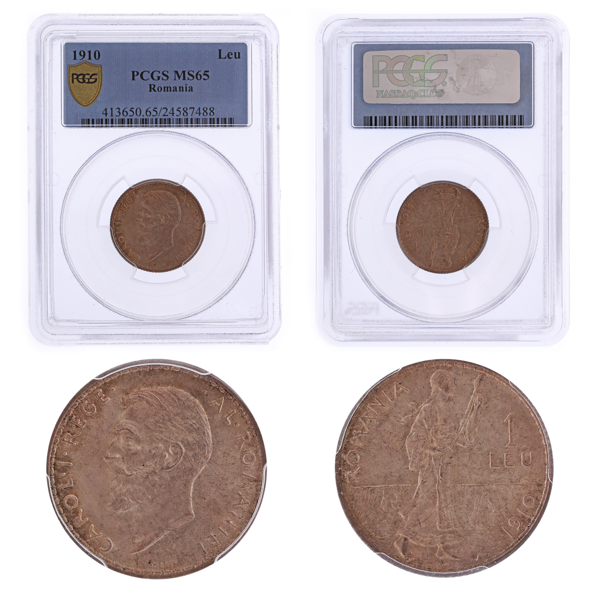1 Leu 1910 coin, MS 65, Brussels, silver