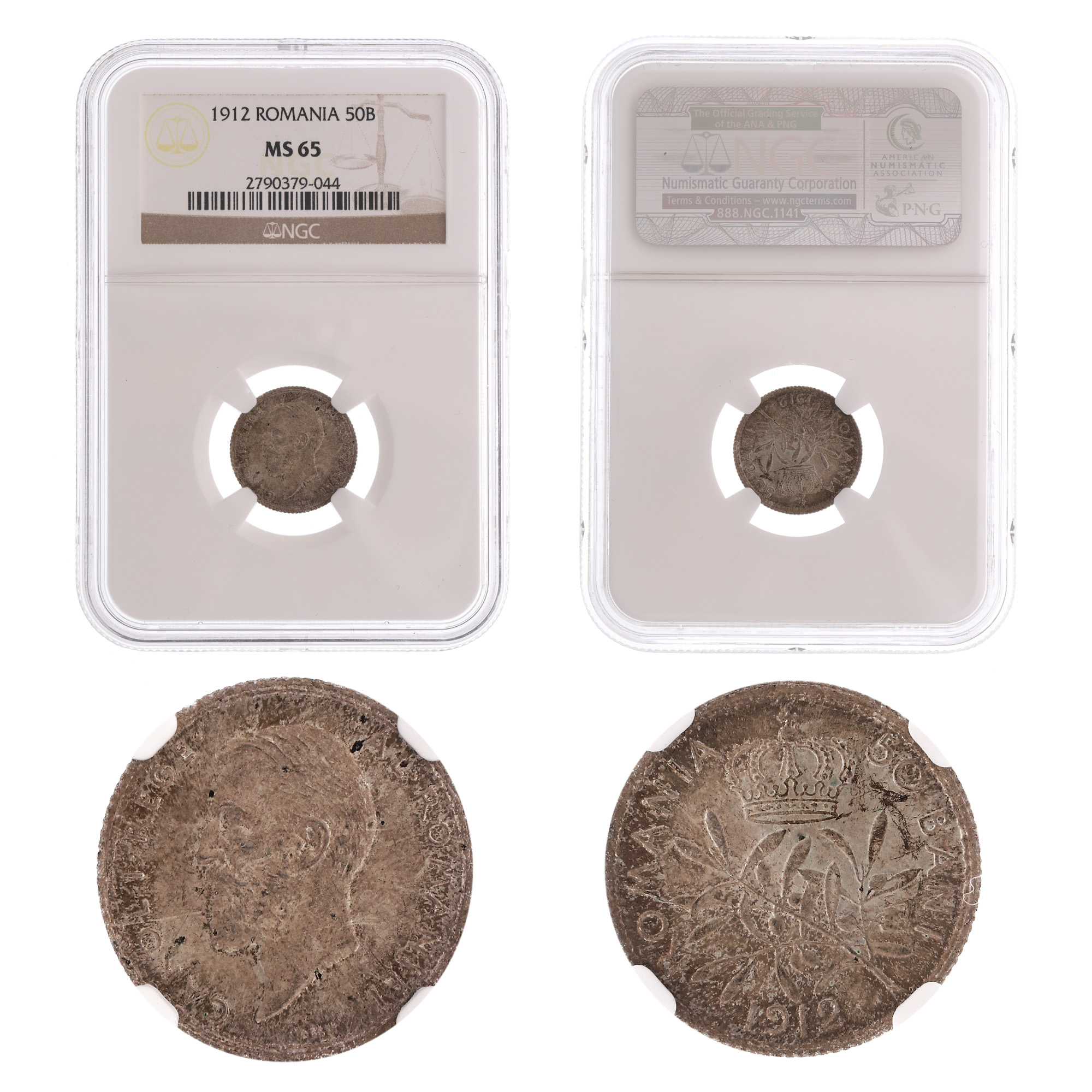 50 Bani 1912 coin, MS 65, Brussels, silver
