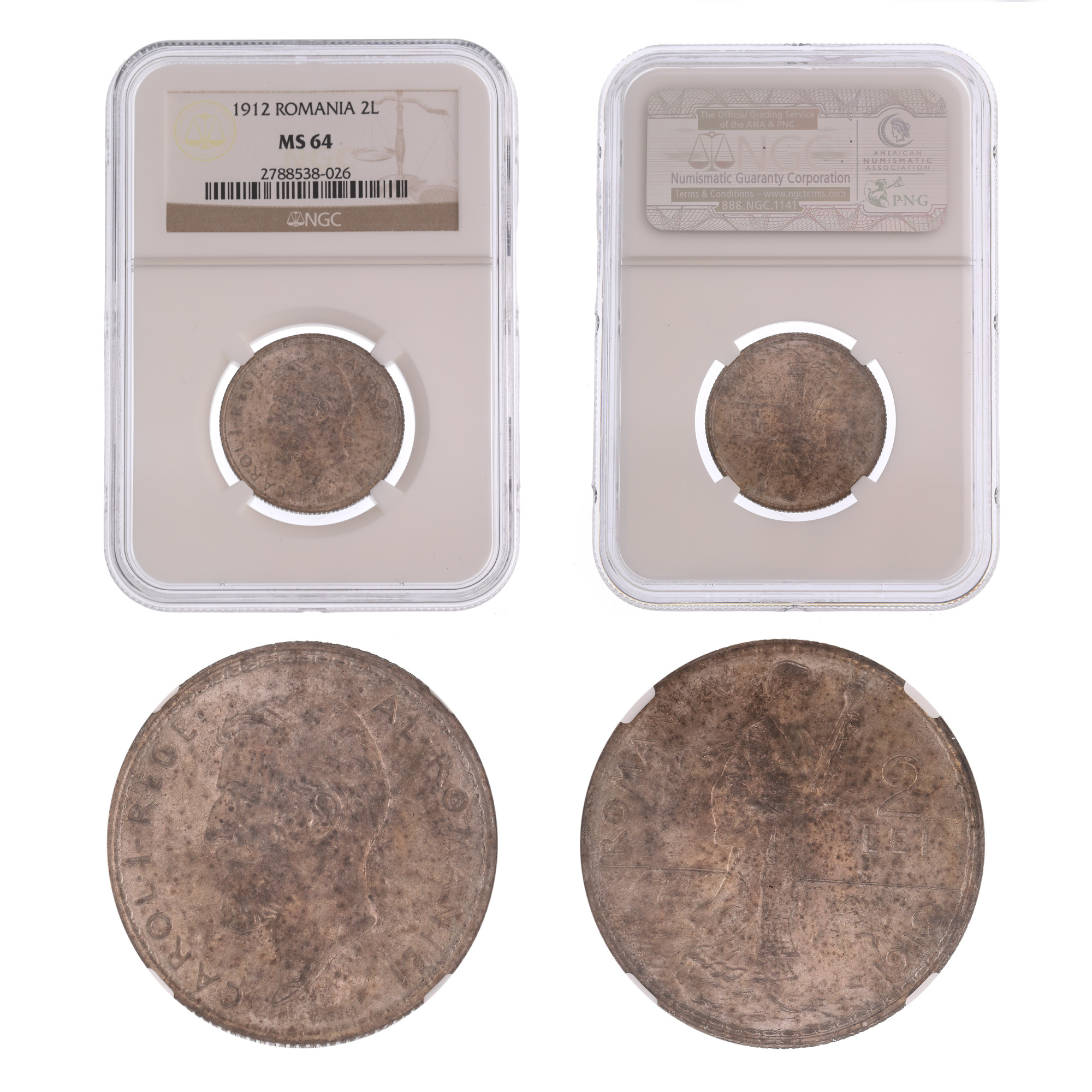 Moneda 2 Lei 1912, MS 64, argint