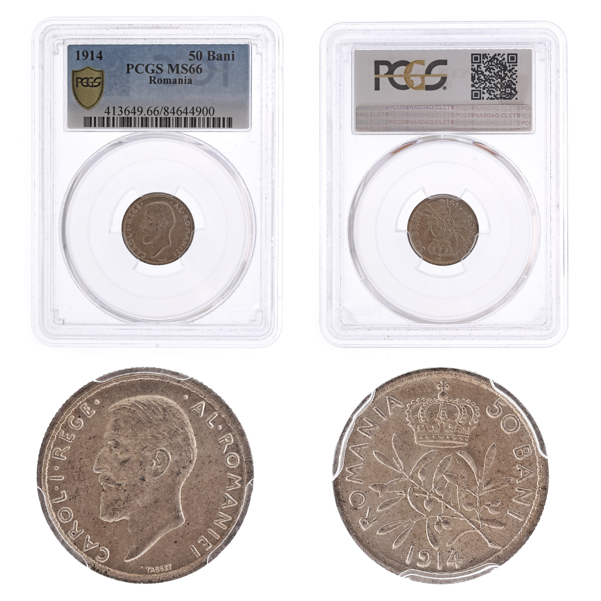 50 Bani 1914 coin, MS 66, Brussels, silver