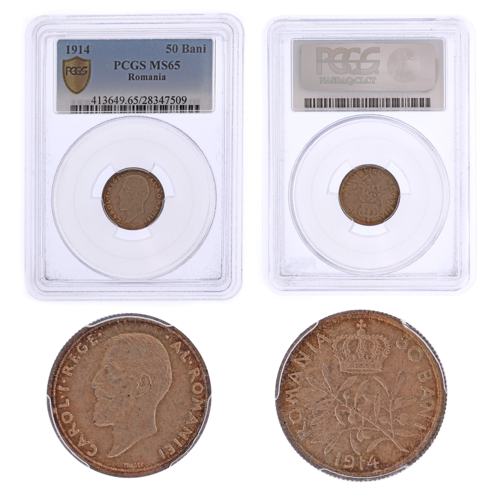 Moneda 50 Bani 1914, MS 65, Hamburg, argint