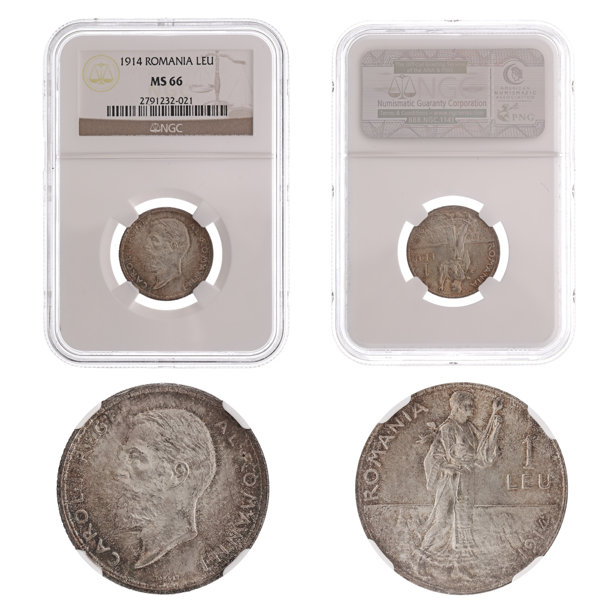 Moneda 1 Leu 1914, MS 66, Hamburg, argint