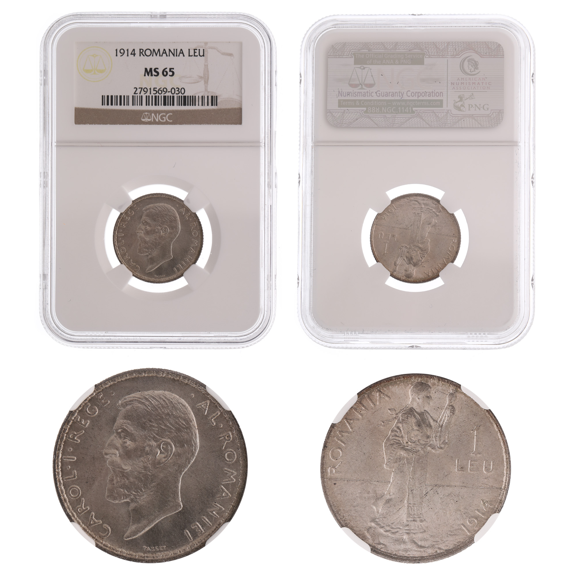 Moneda 1 Leu 1914, MS 65, Bruxelles, argint