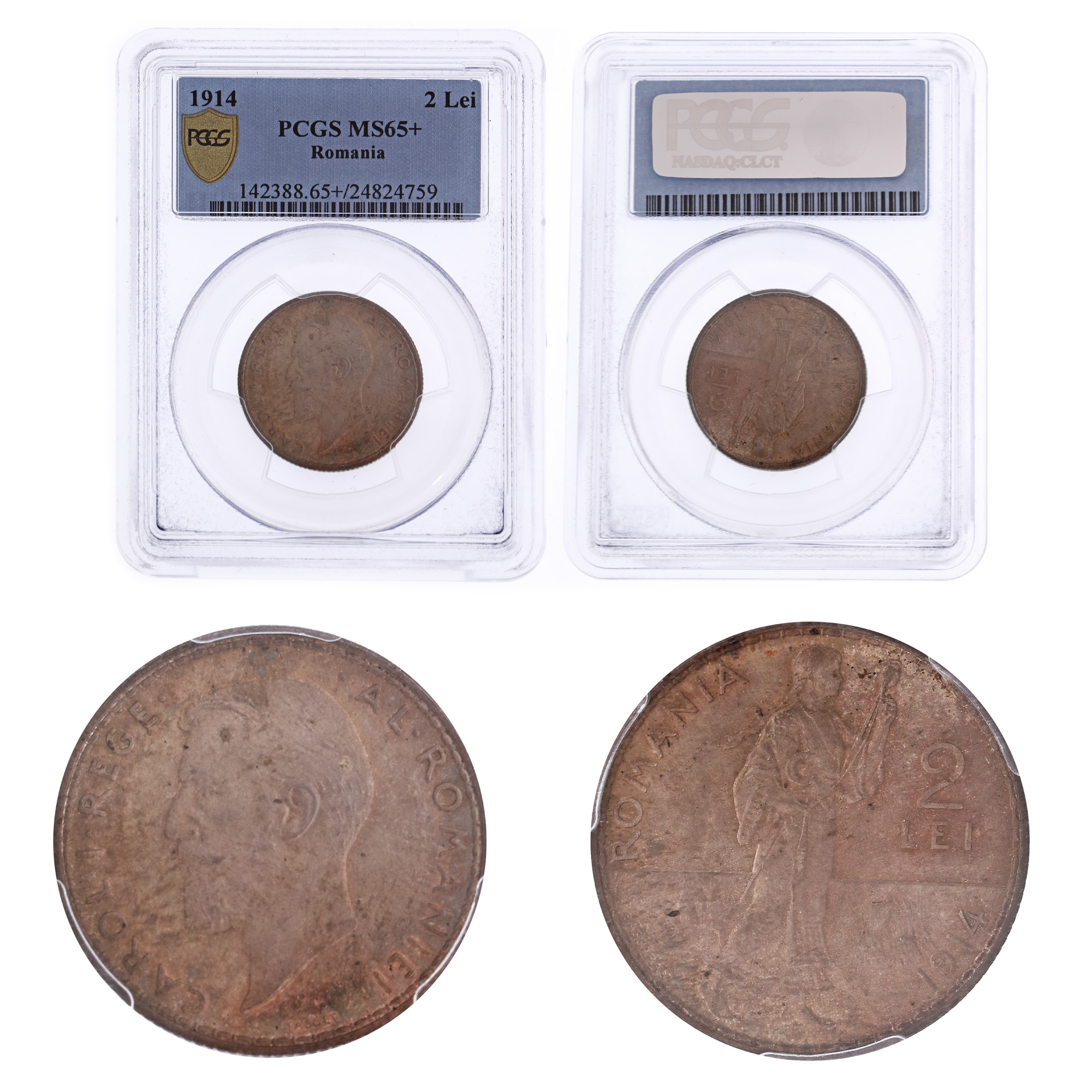 Moneda 2 Lei 1914, MS 65+, Bruxelles, argint