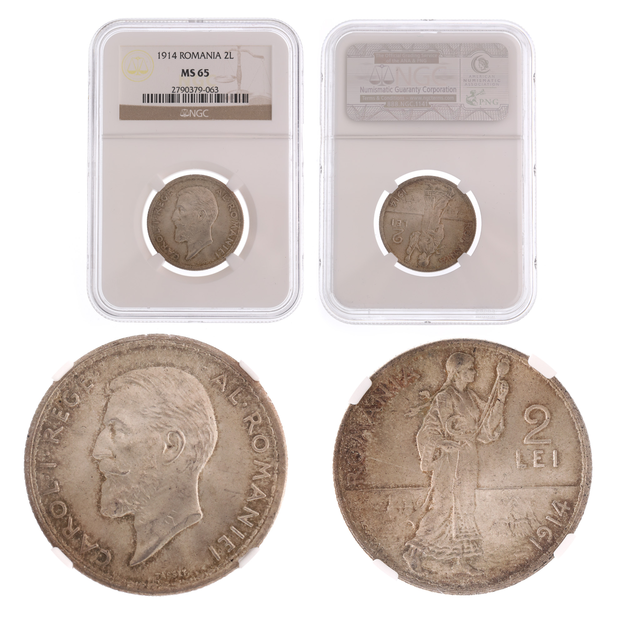 Moneda 2 Lei 1914, MS 65, Hamburg, argint