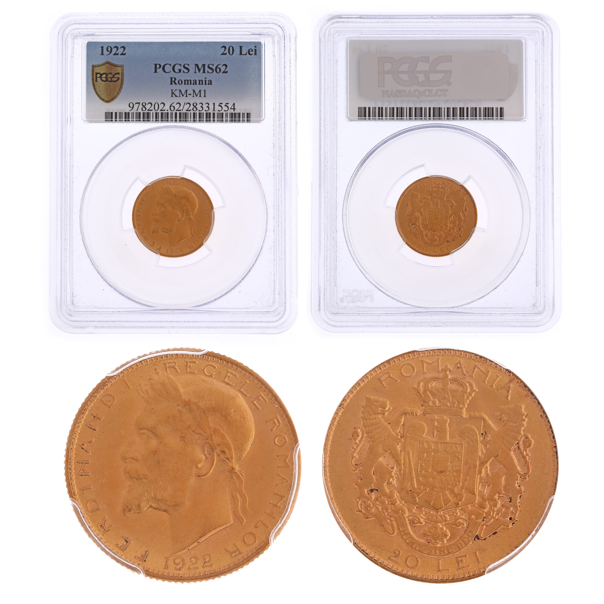 Moneda 20 Lei 1922, MS 62, aur