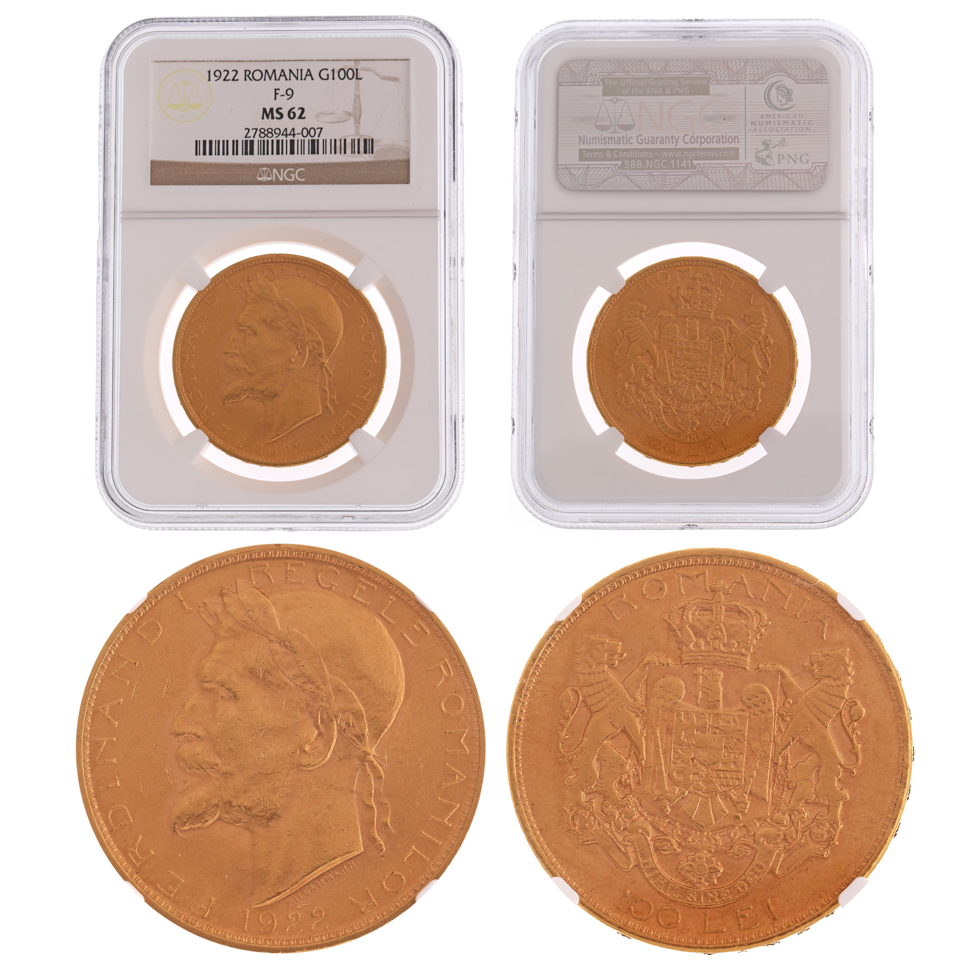 100 Lei 1922 coin, MS 62, gold