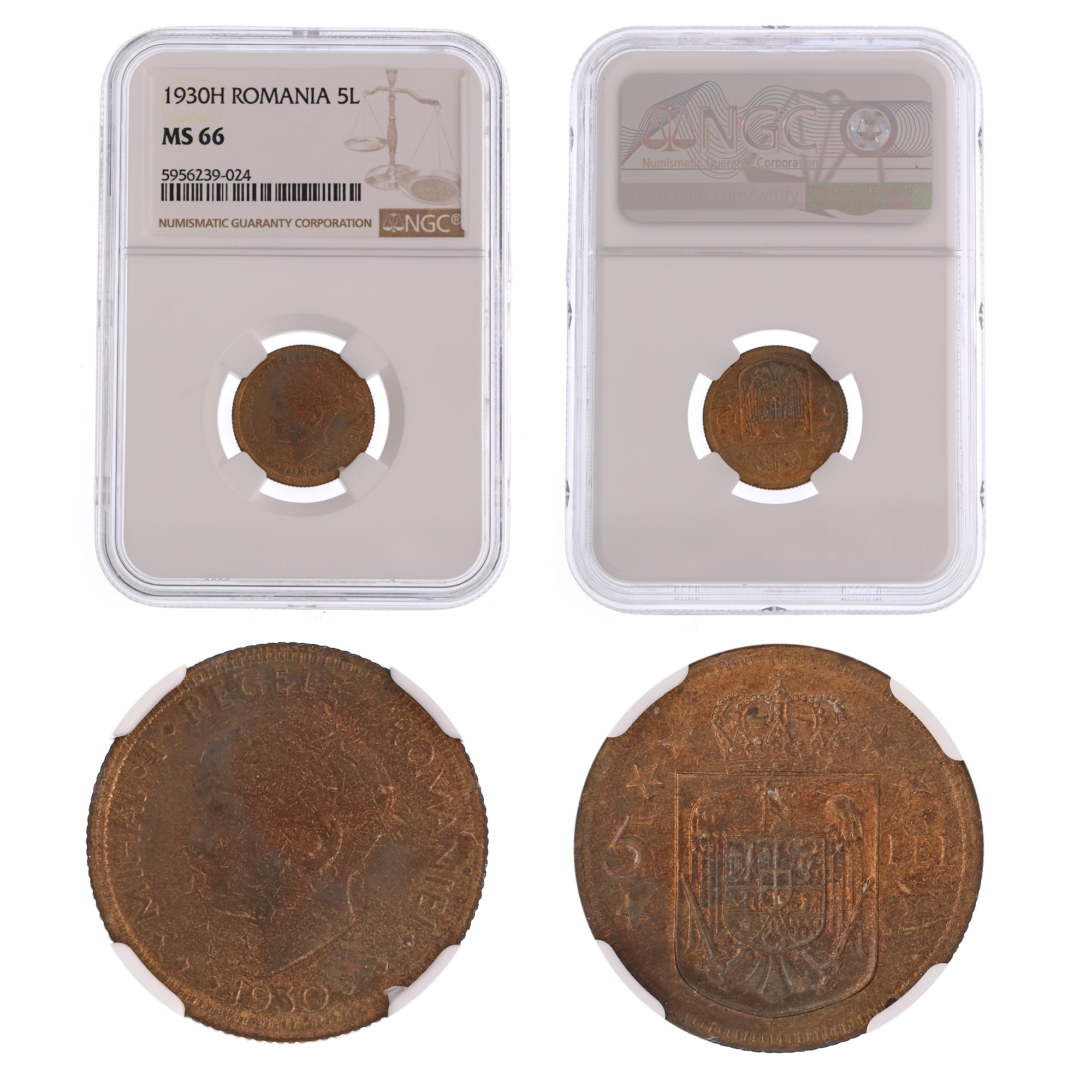 Moneda 5 Lei 1930H, MS 66