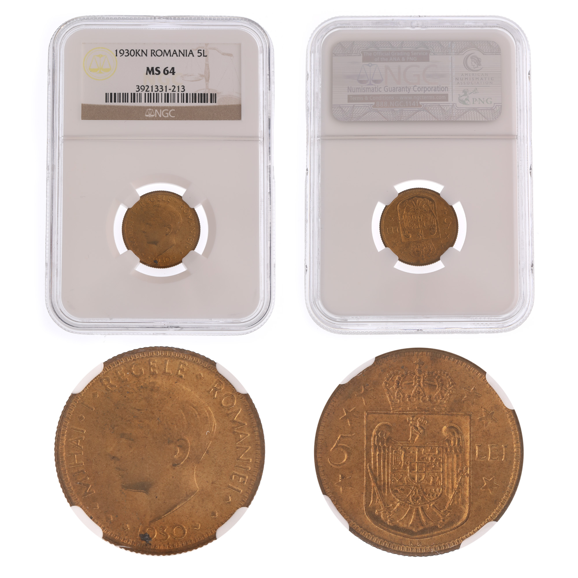Moneda 5 Lei 1930KN, MS 64